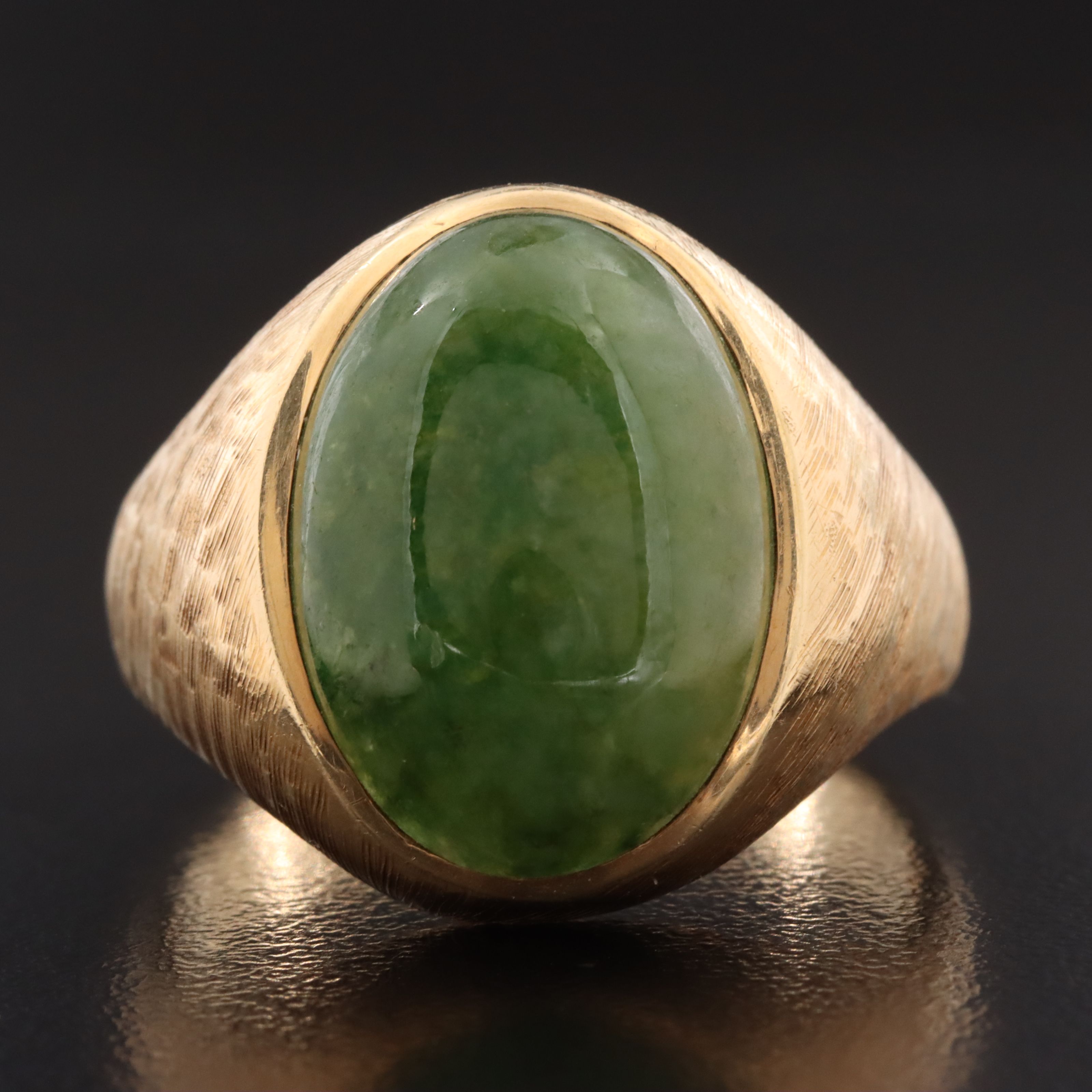 Vintage 14K Jadeite Ring with Florentine Finish