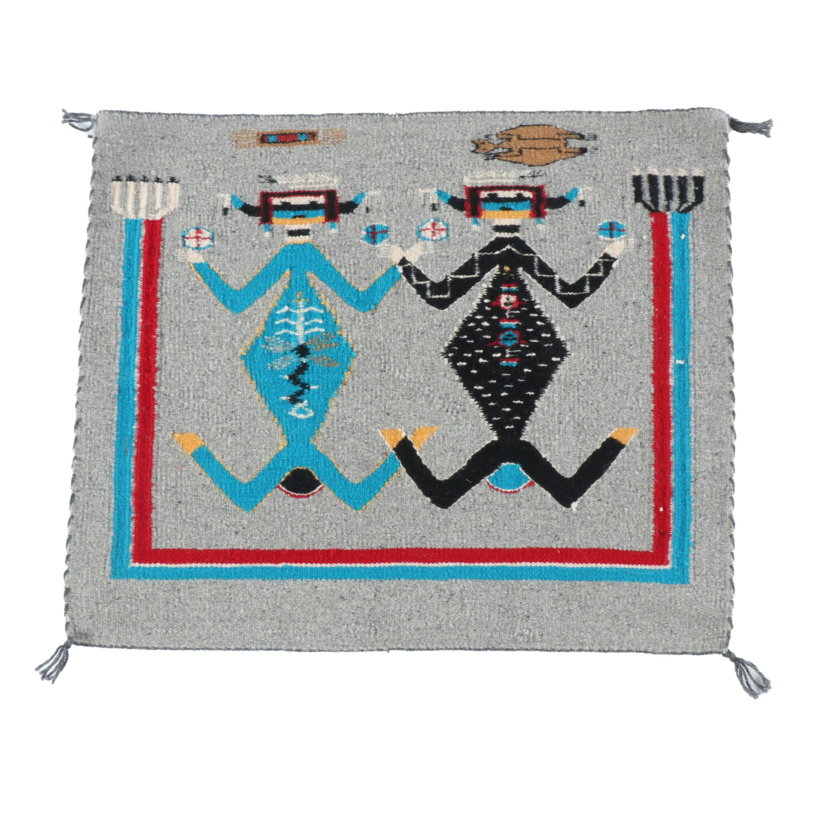 2'2 x 1'9 Diné (Navajo) "Father Sky and Mother Earth" Handwoven Rug, Circa 1980