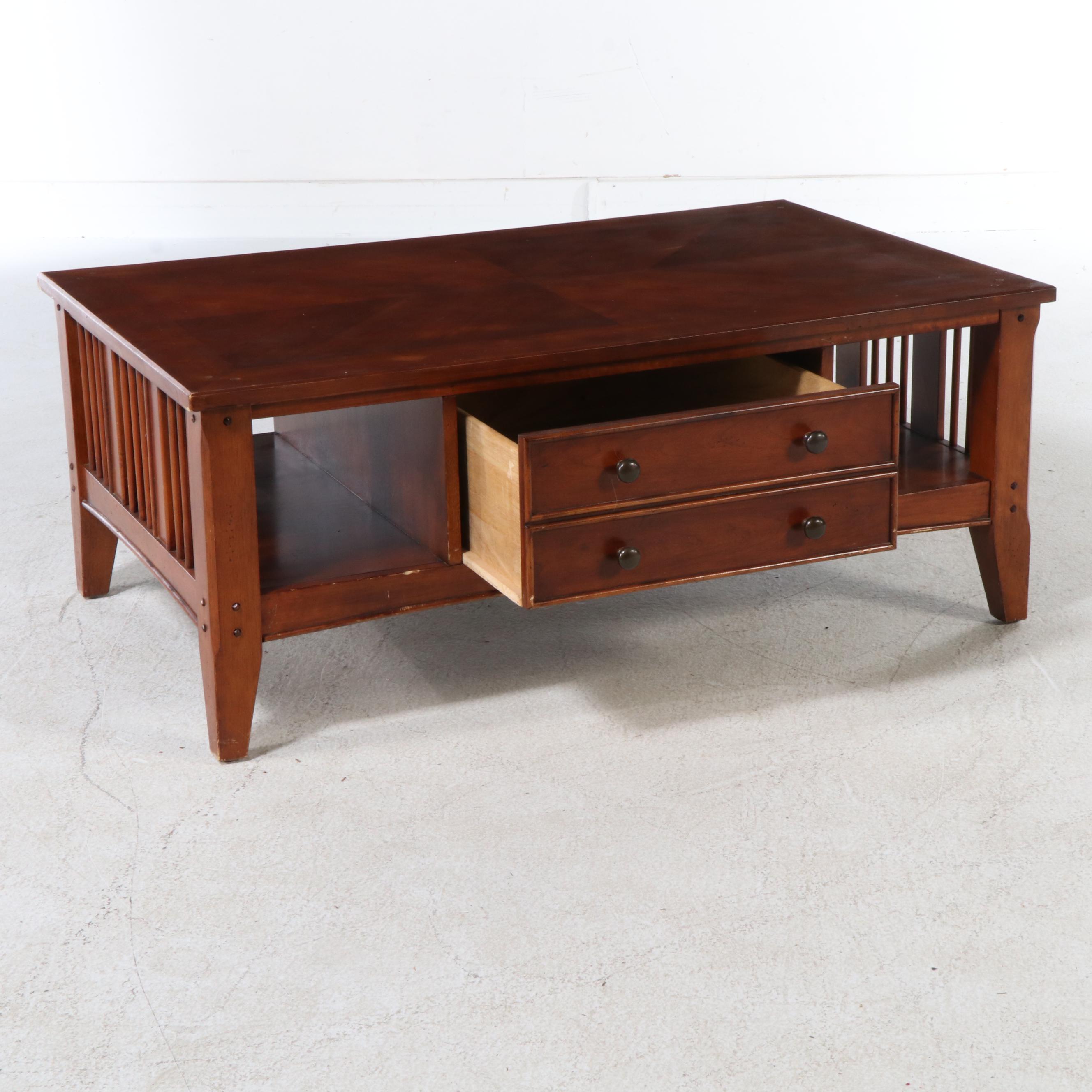 Contemporary Mission Style Cherry Finish Coffee Table with Drawer