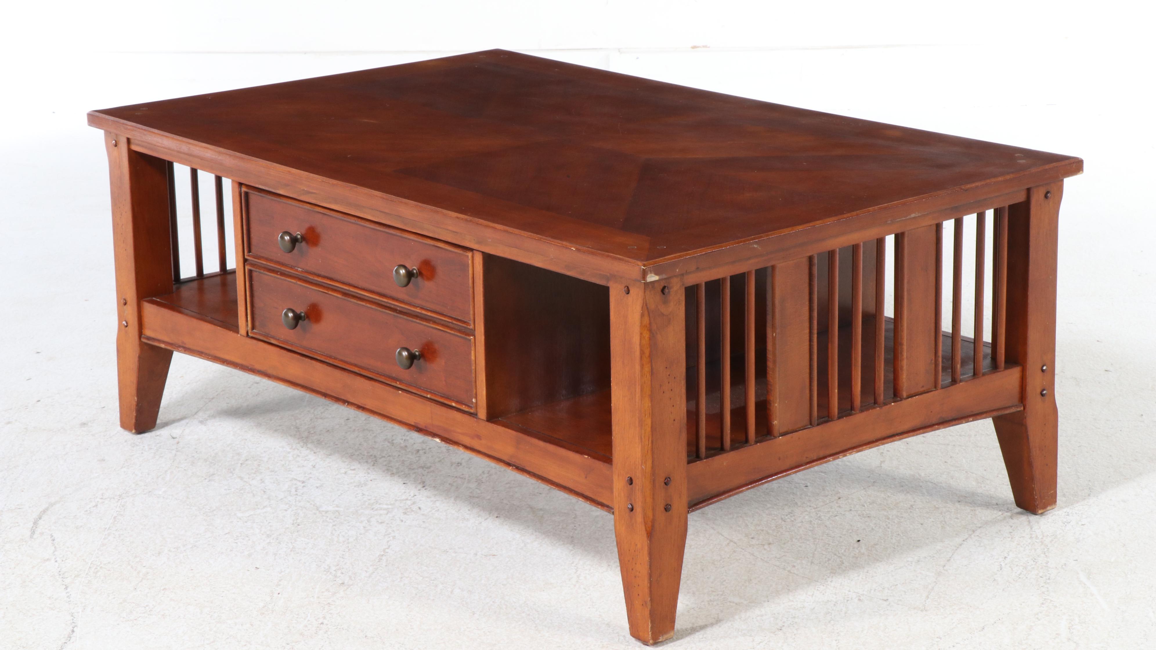 Contemporary Mission Style Cherry Finish Coffee Table with Drawer