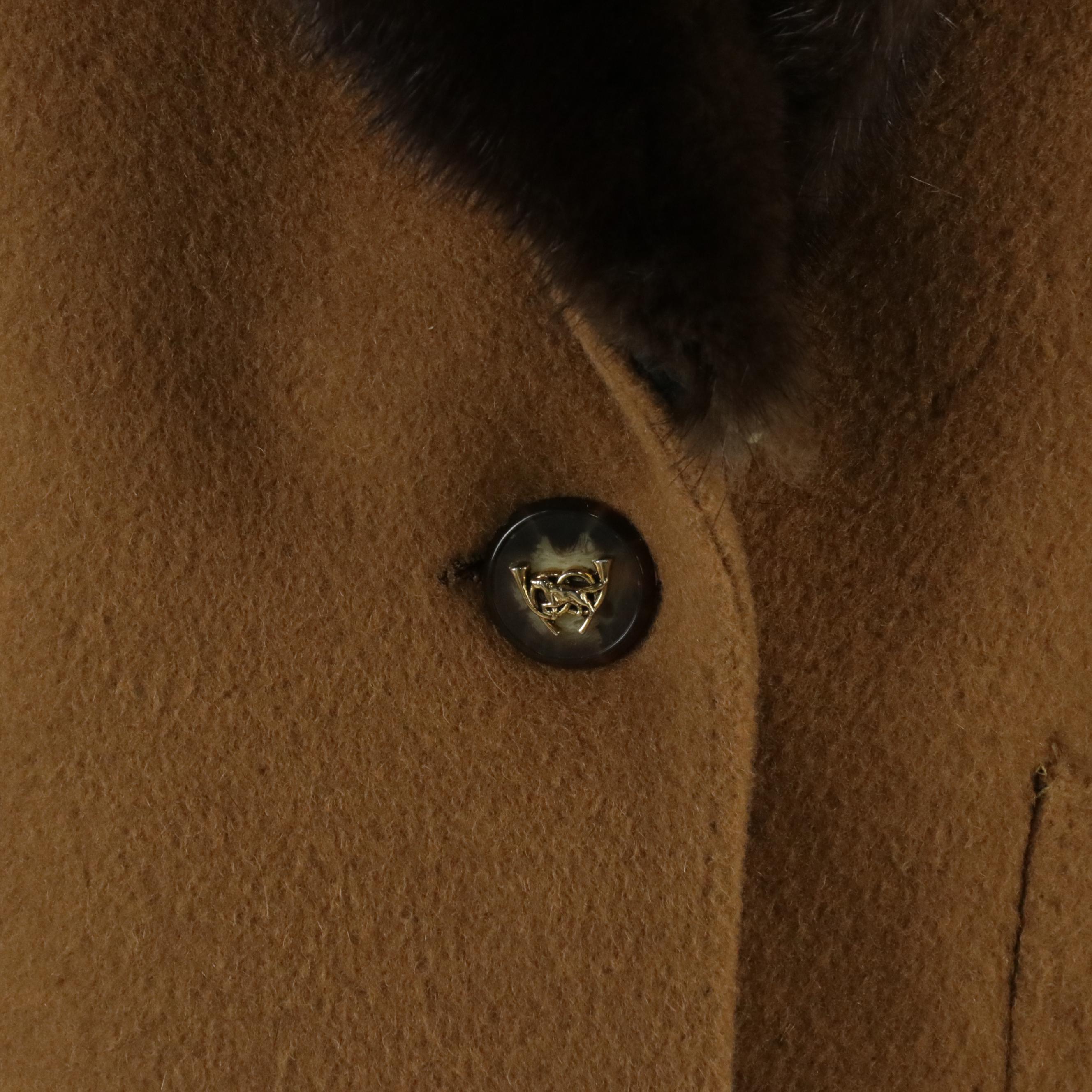 Joseph Bianco Vintage Tan Wool Single Button Blazer with Mink Fur Trim