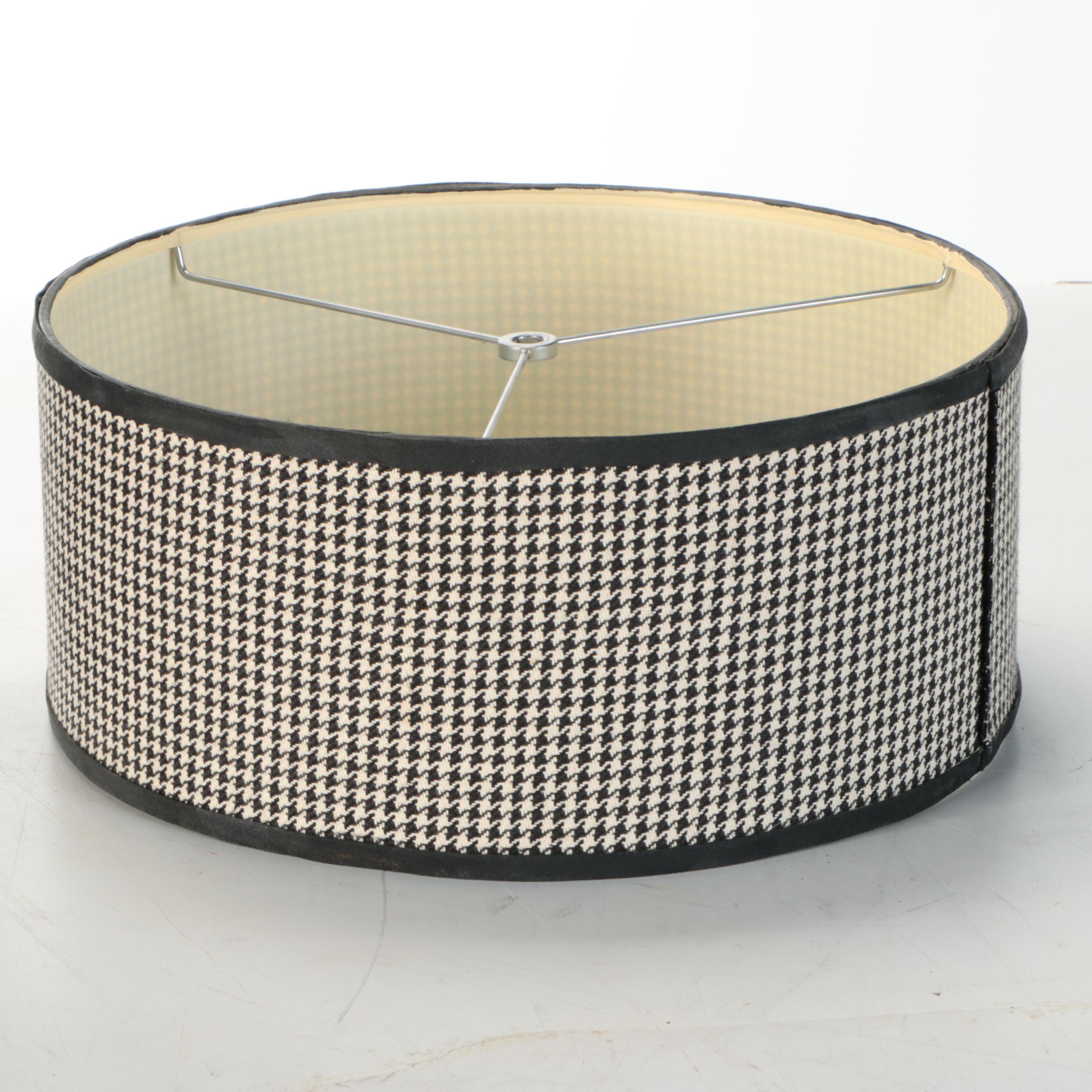 Contemporary Ceramic Gourd Table Lamp with Houndstooth and White Double Shade