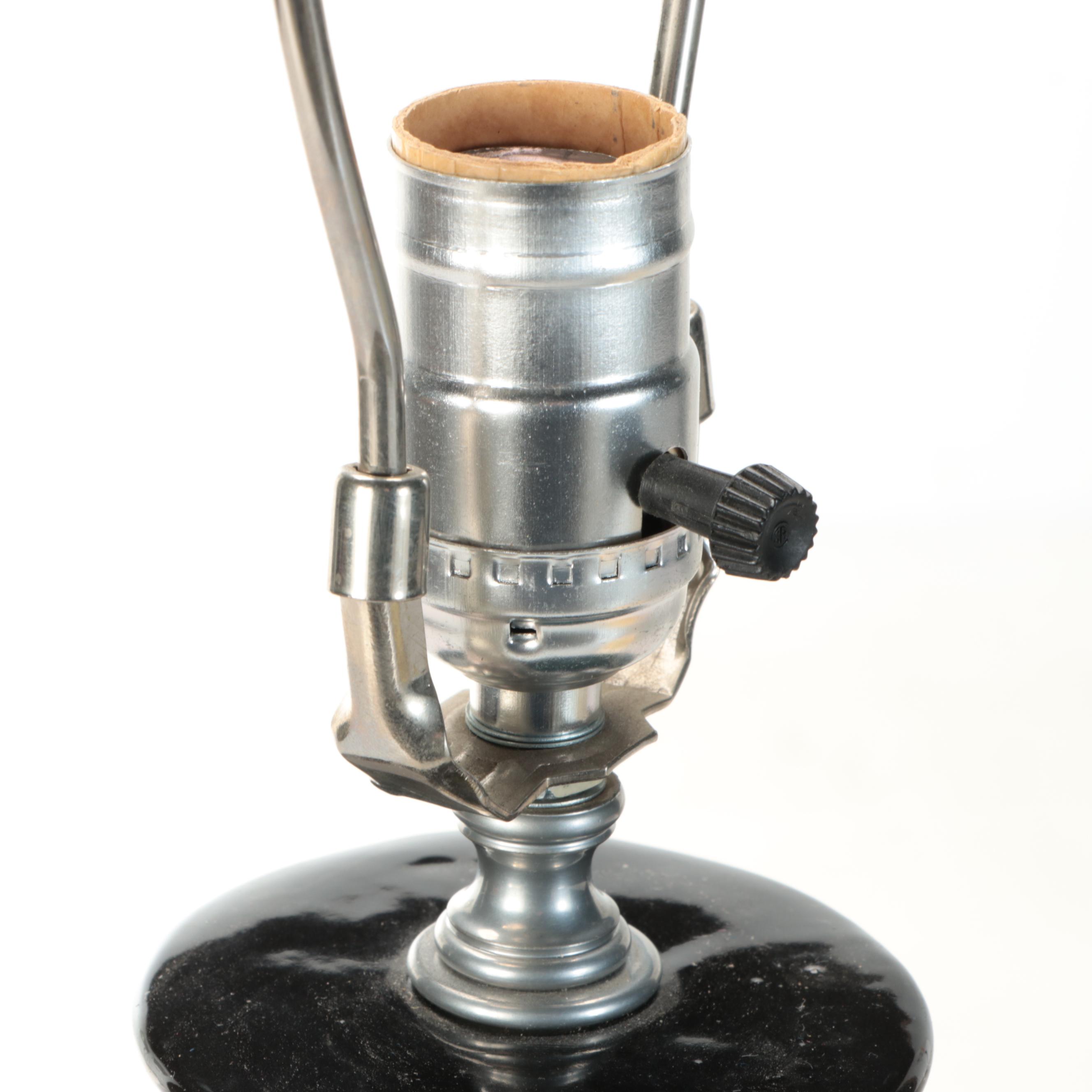 Contemporary Ceramic Gourd Table Lamp with Houndstooth and White Double Shade