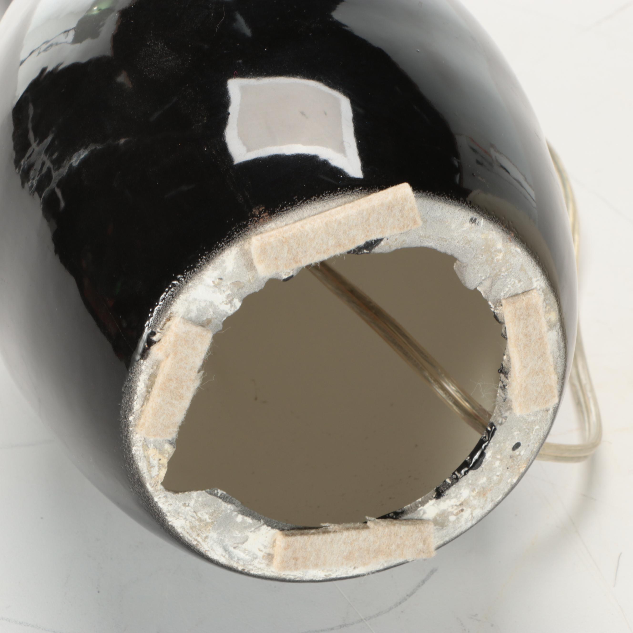 Contemporary Ceramic Gourd Table Lamp with Houndstooth and White Double Shade