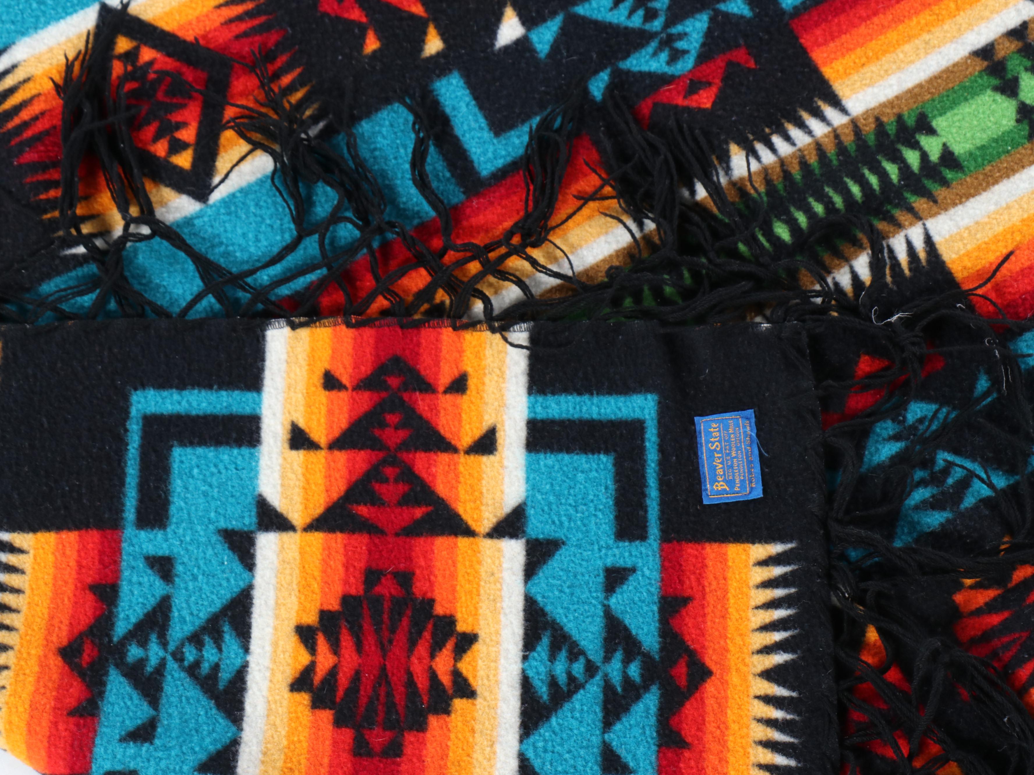 Two Pendleton Beaver State Fringed Wool Blankets