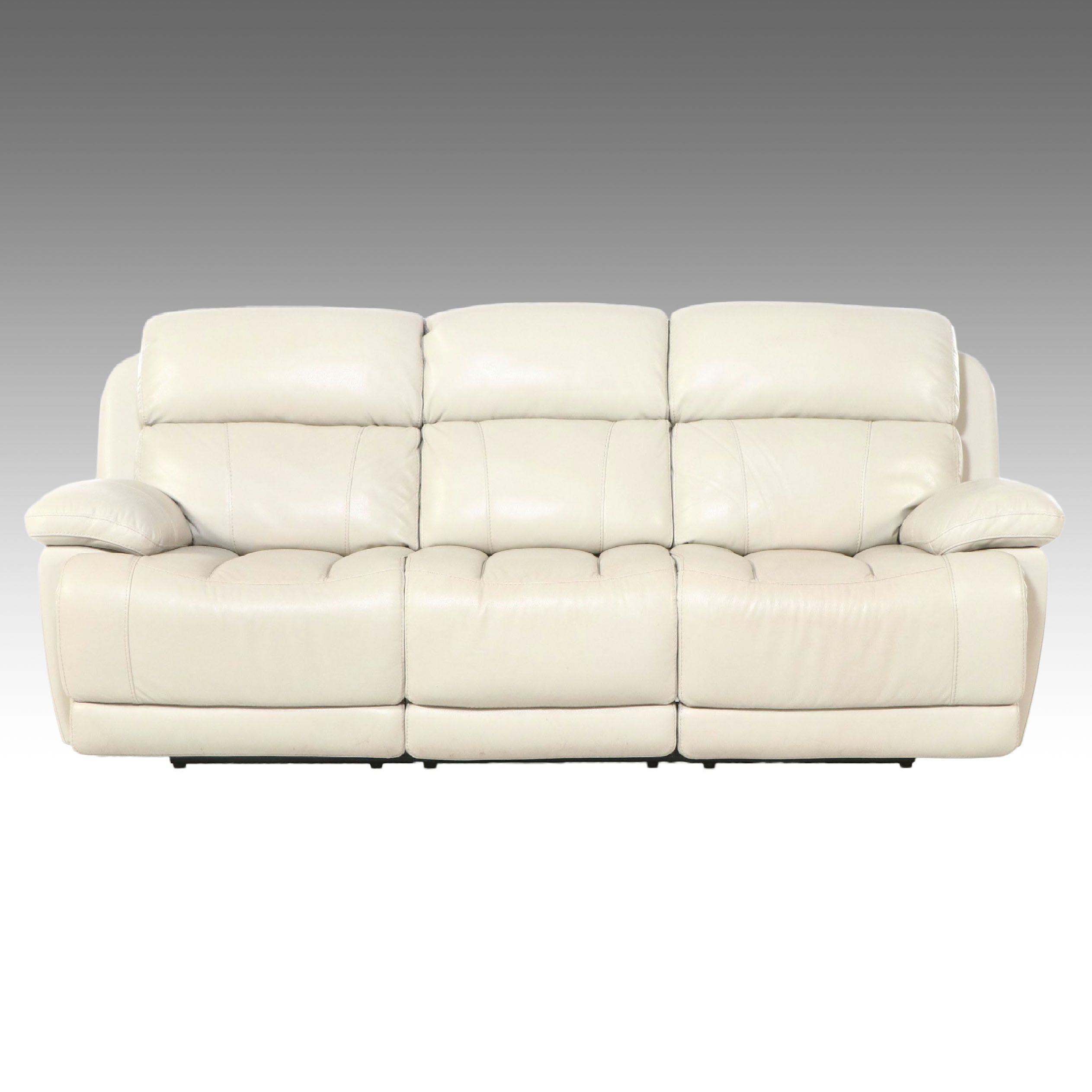 Contemporary Ivory Leather Upholstered Reclining Sofa