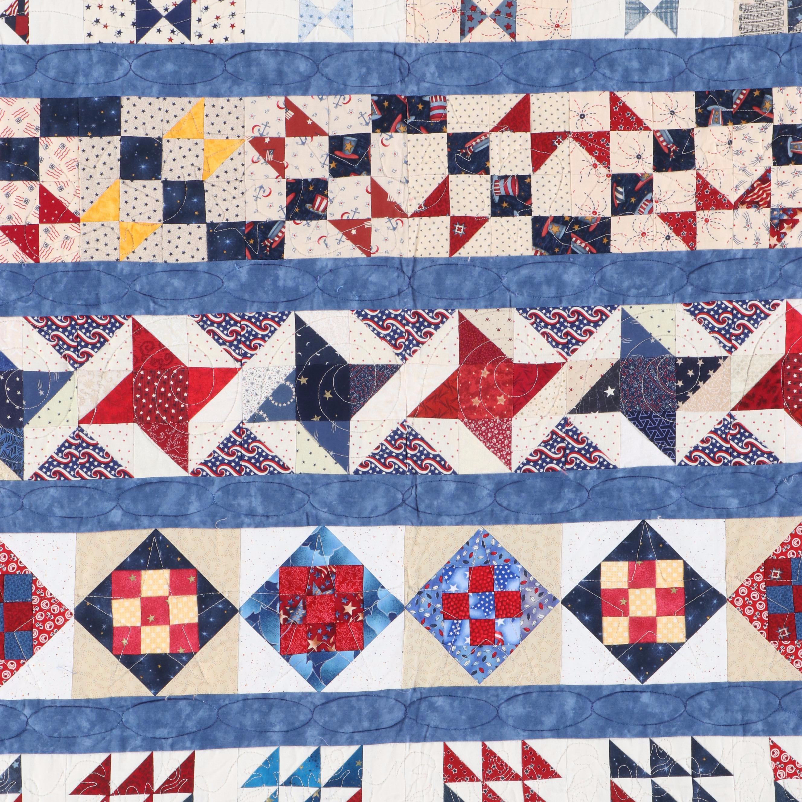 "Patriotic Row by Row" Americana Pieced Cotton Quilt, 2017