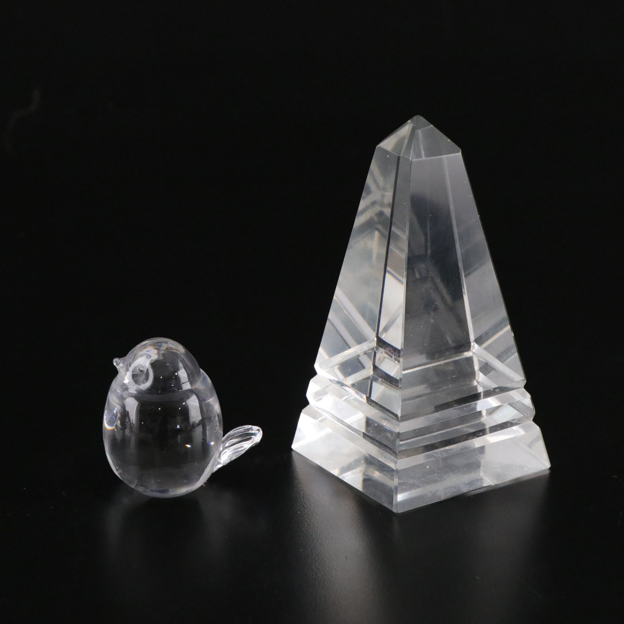 Crystal Ball and Four Crystal Paperweights