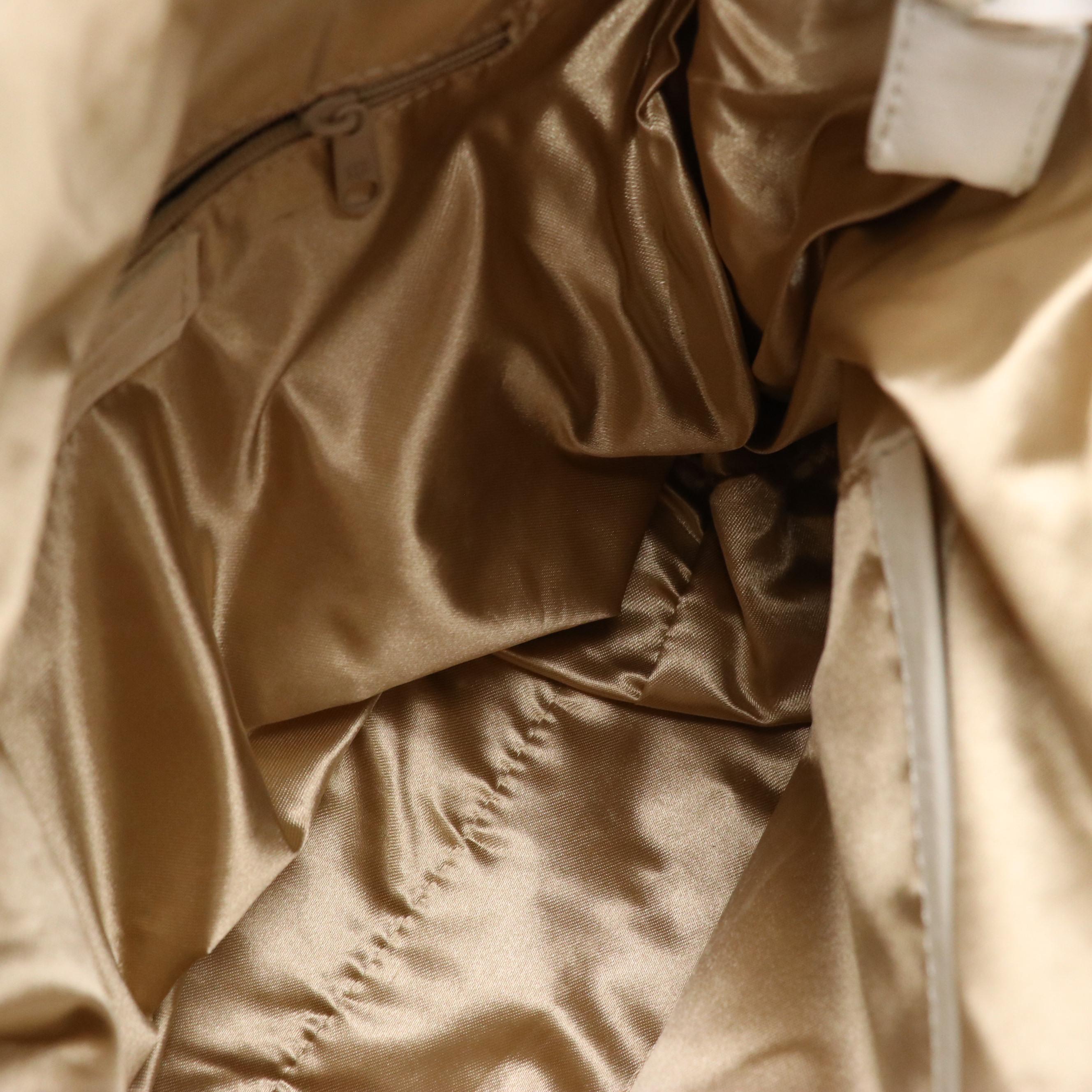 Vera Pelle Drawstring Two-Way Satchel in Embroidered White Leather