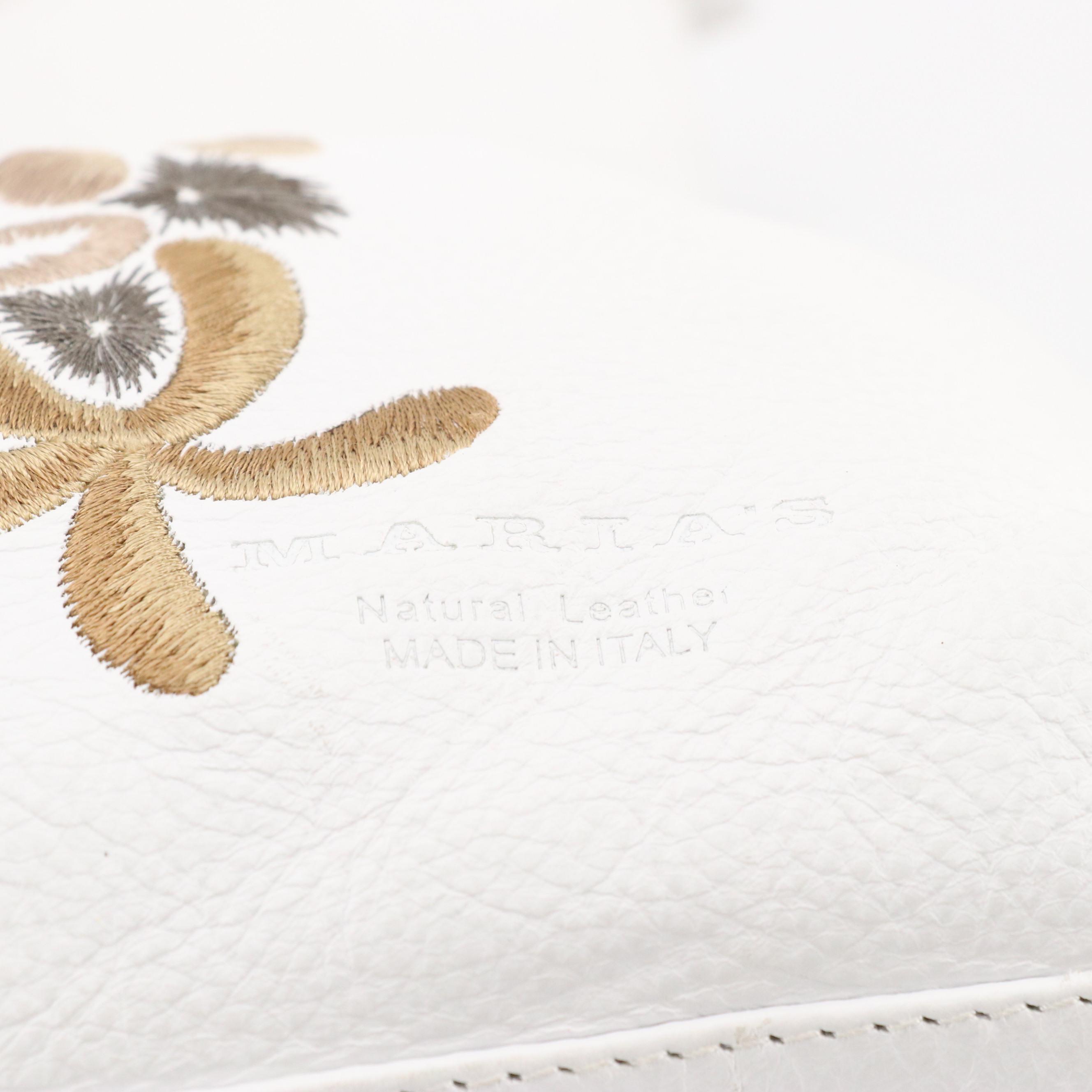 Vera Pelle Drawstring Two-Way Satchel in Embroidered White Leather