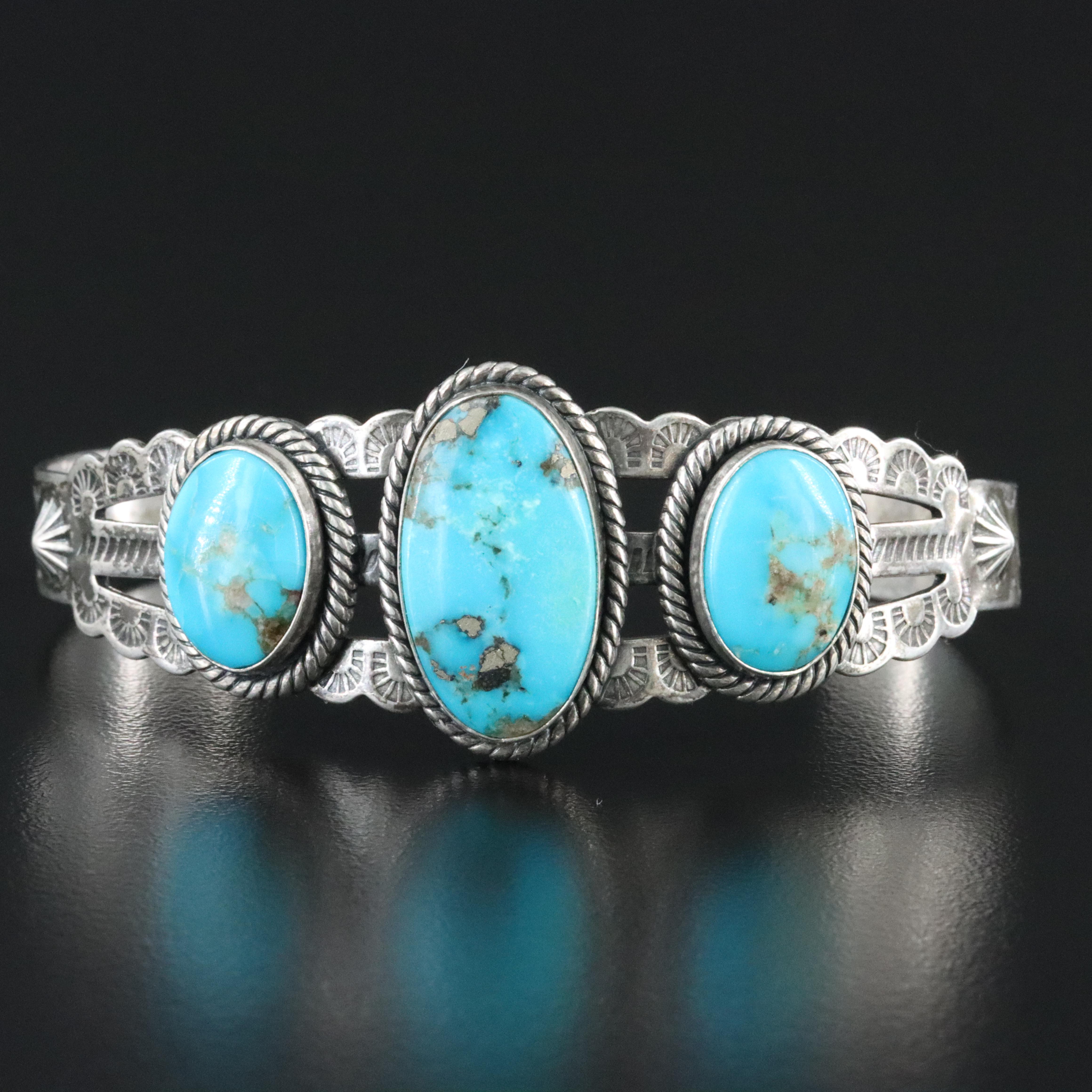 Southwestern Sterling Turquoise Cuff Bracelet