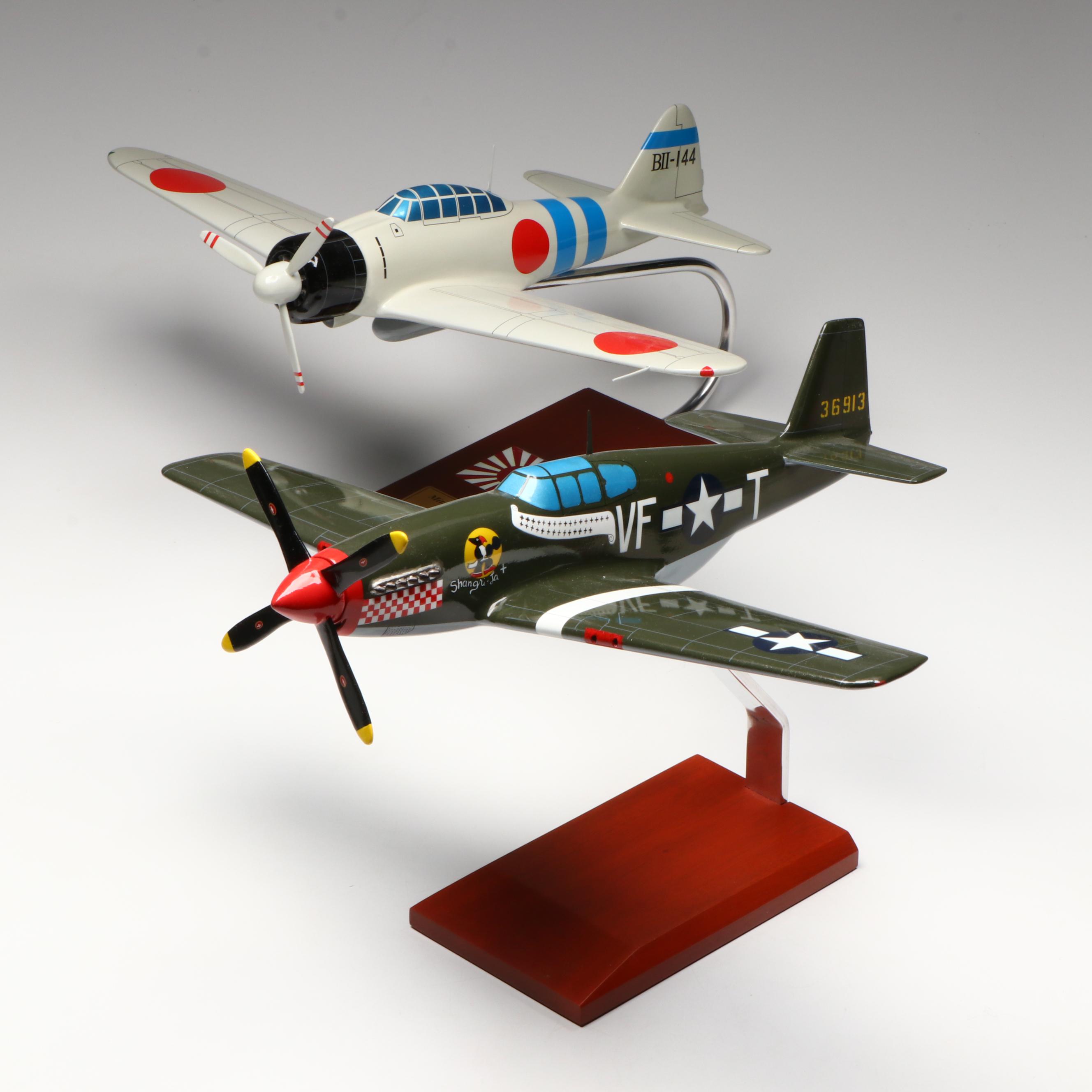 Japanese Mitsubishi A6M5 Zero & American P51 Mustang, WW2 Era Fighter Aircraft