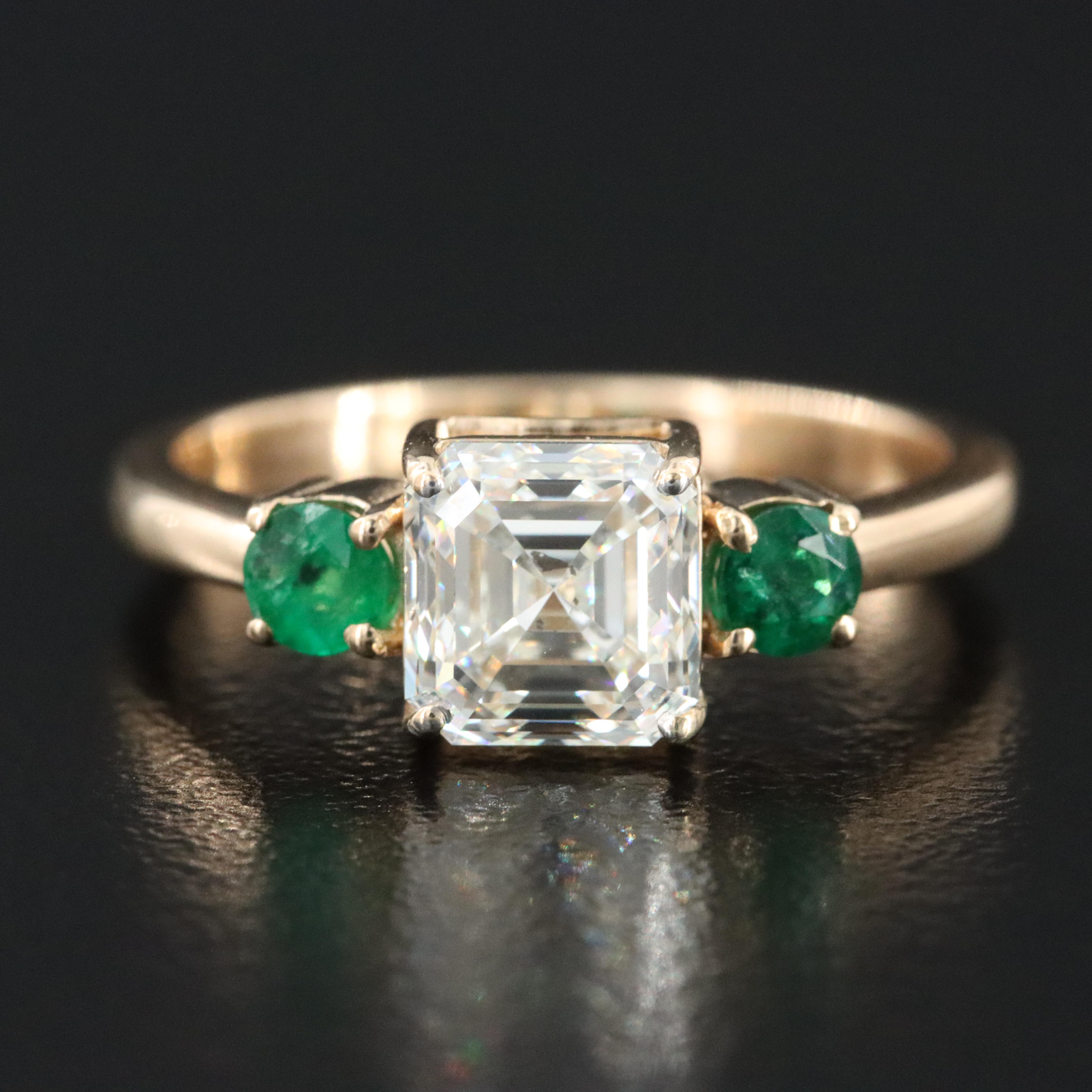 18K 1.50 CT Diamond and Emerald Ring with GIA Diamond Grading Report