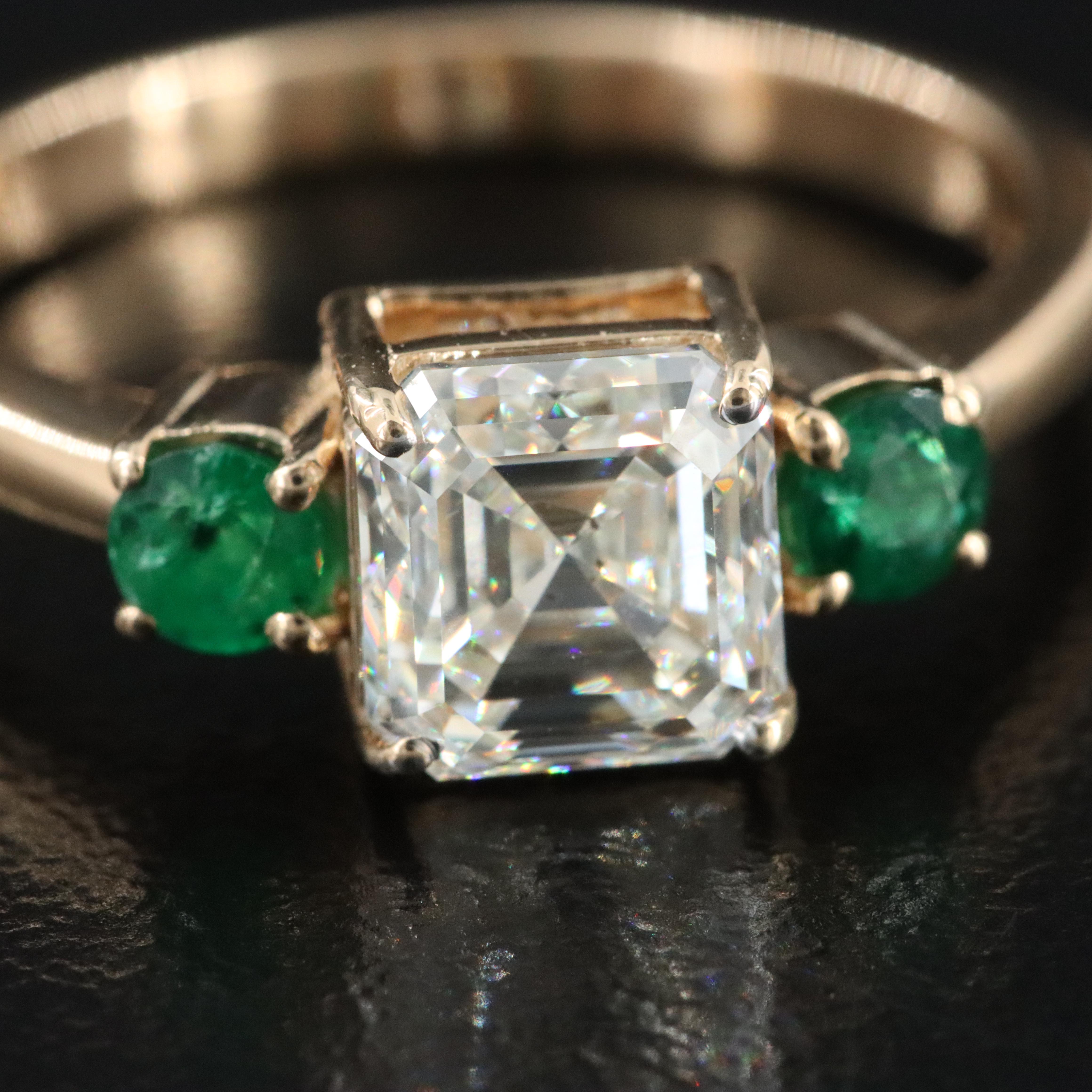 18K 1.50 CT Diamond and Emerald Ring with GIA Diamond Grading Report