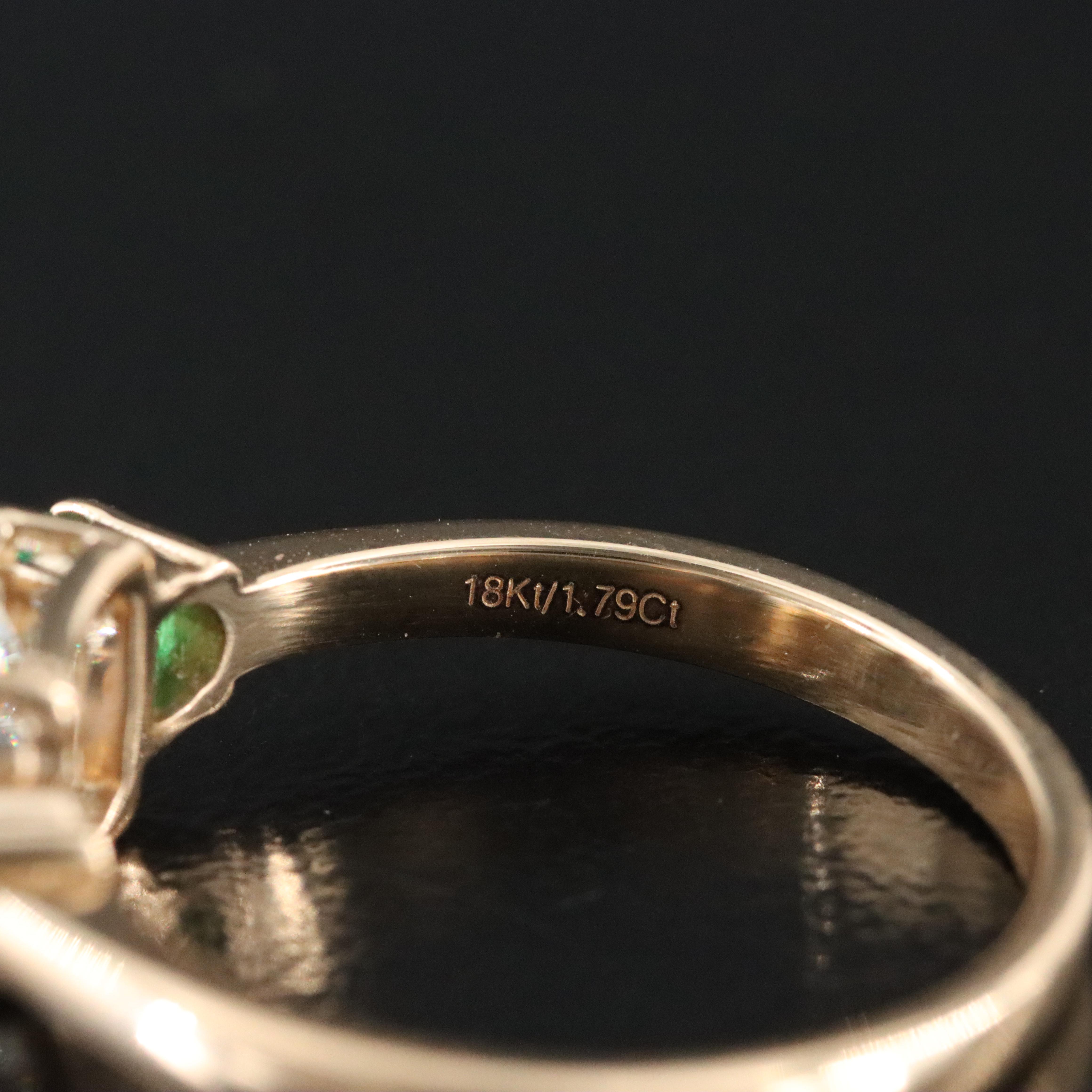 18K 1.50 CT Diamond and Emerald Ring with GIA Diamond Grading Report