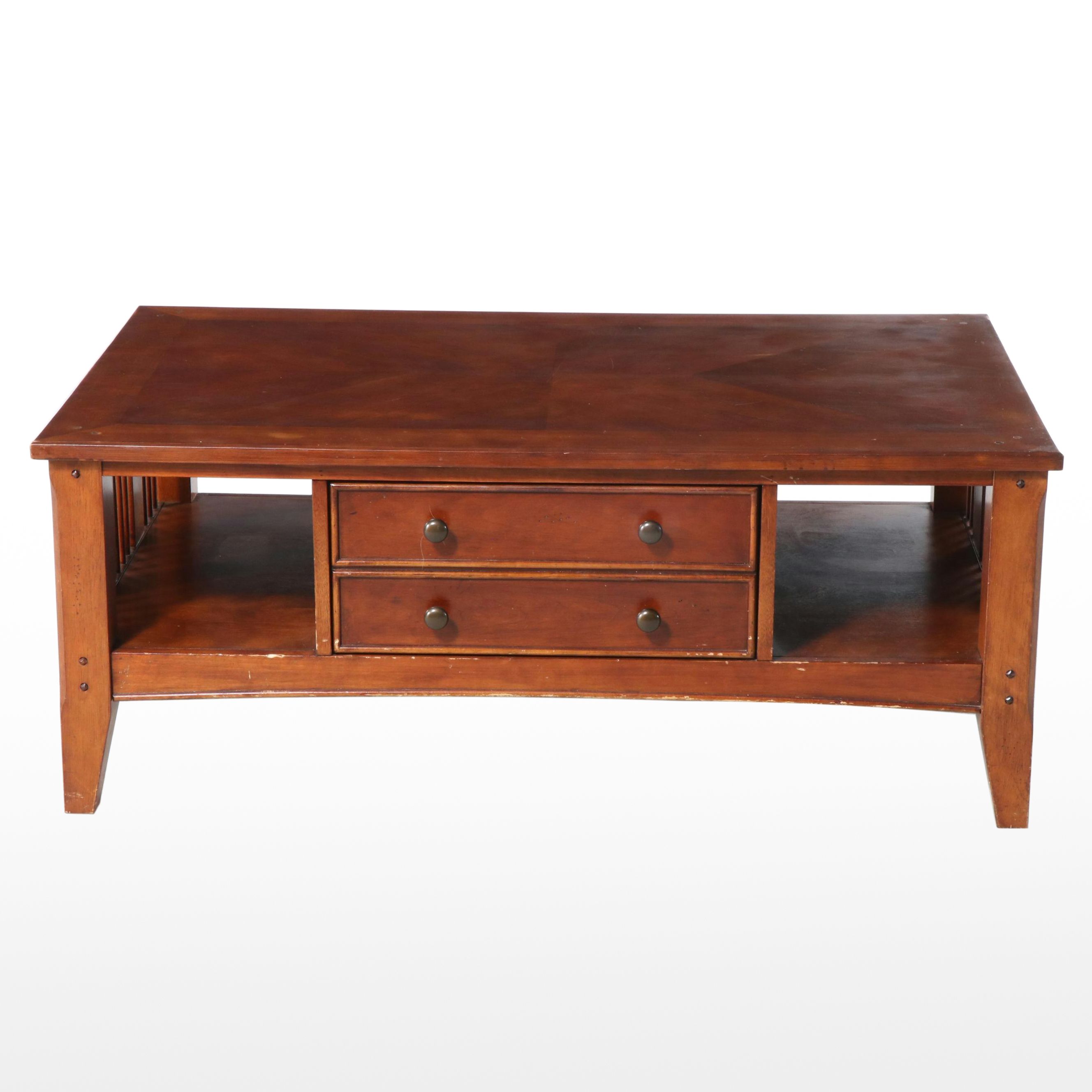 Contemporary Mission Style Cherry Finish Coffee Table with Drawer