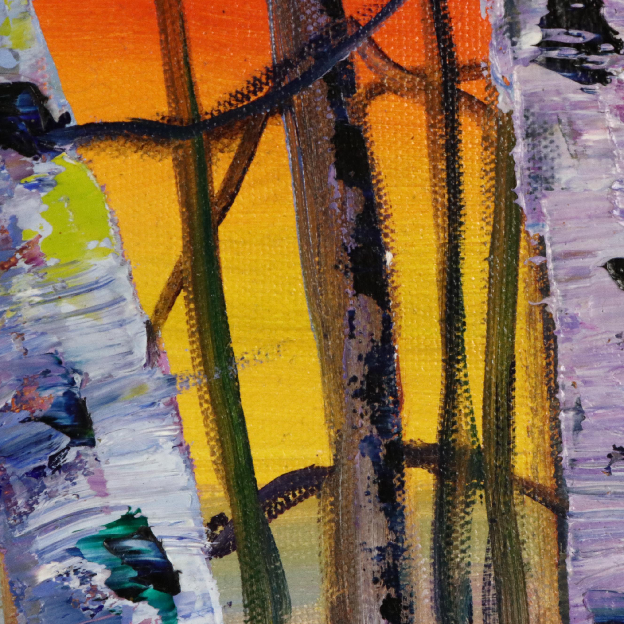 Thea Mamukelashvili Oil Painting "Birch Trees," 21st Century