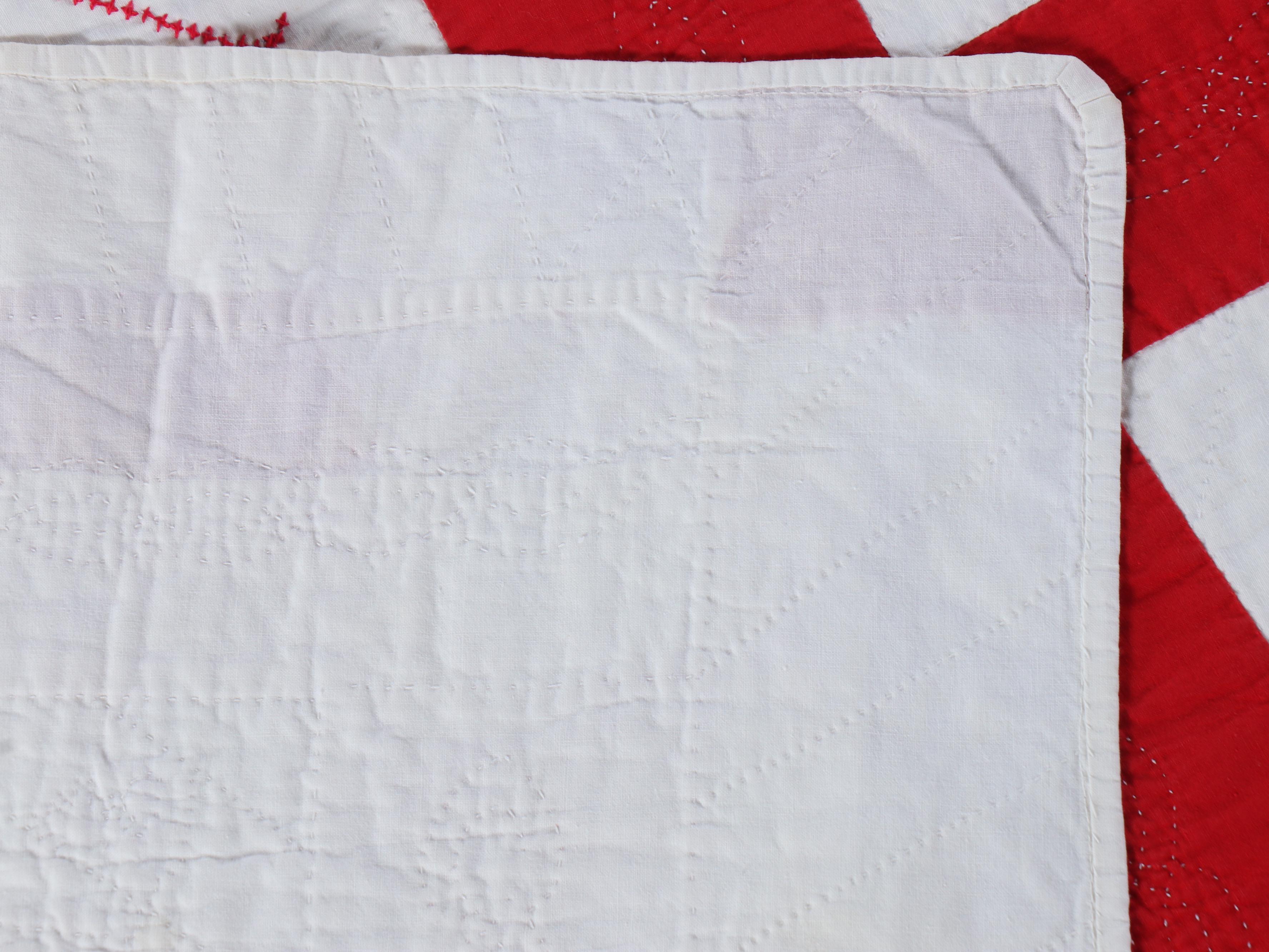 Cross-Stitch Embroidery and Other Red and White Cotton Quilts