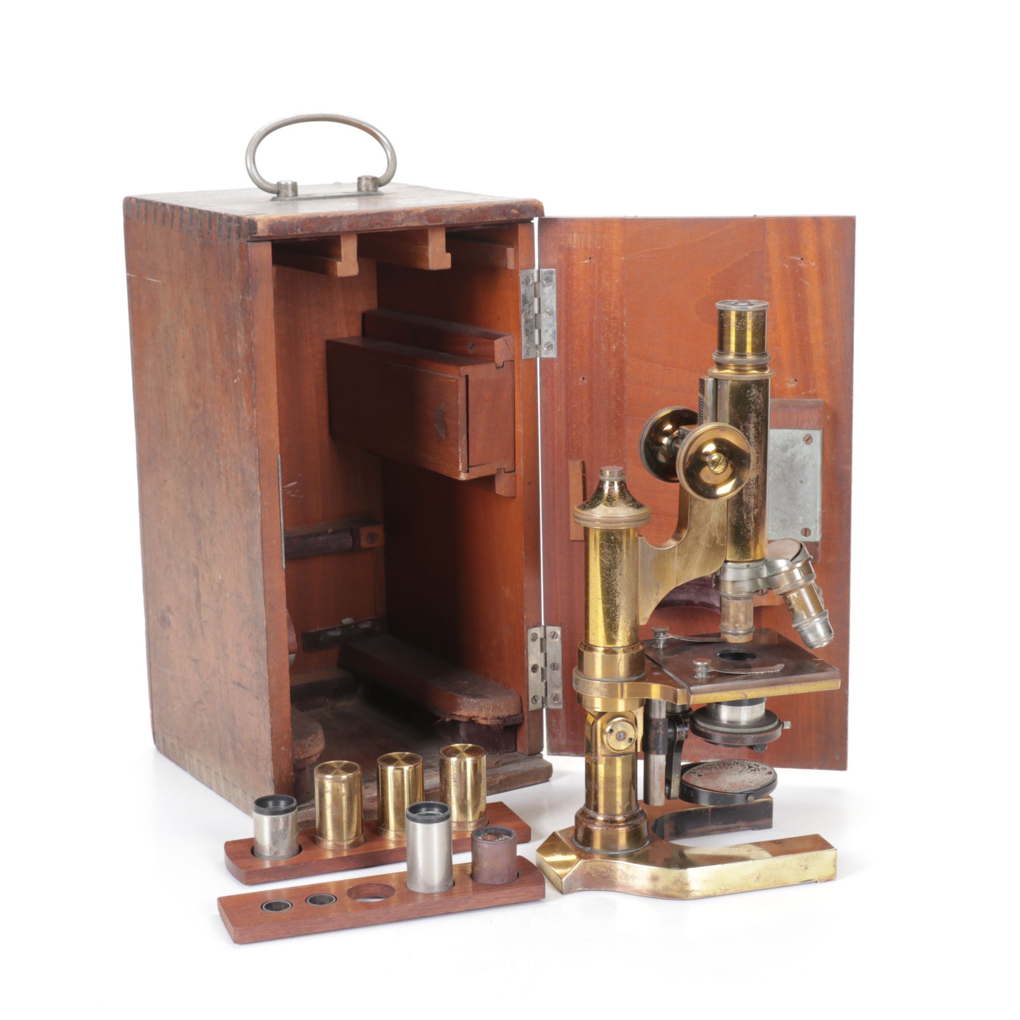 E. Leitz Wetzlar Brass Microscope with Case & Accessories