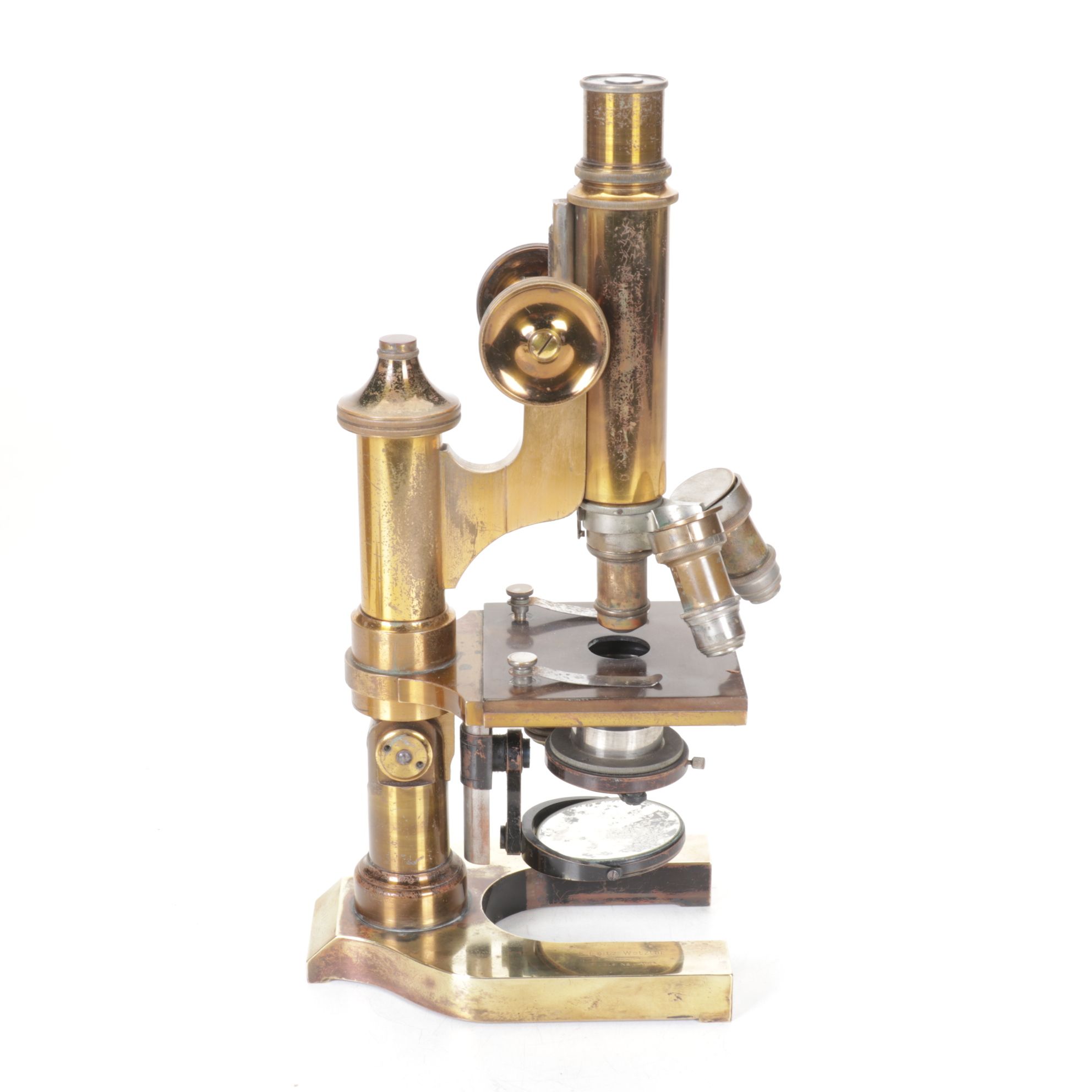 E. Leitz Wetzlar Brass Microscope with Case & Accessories