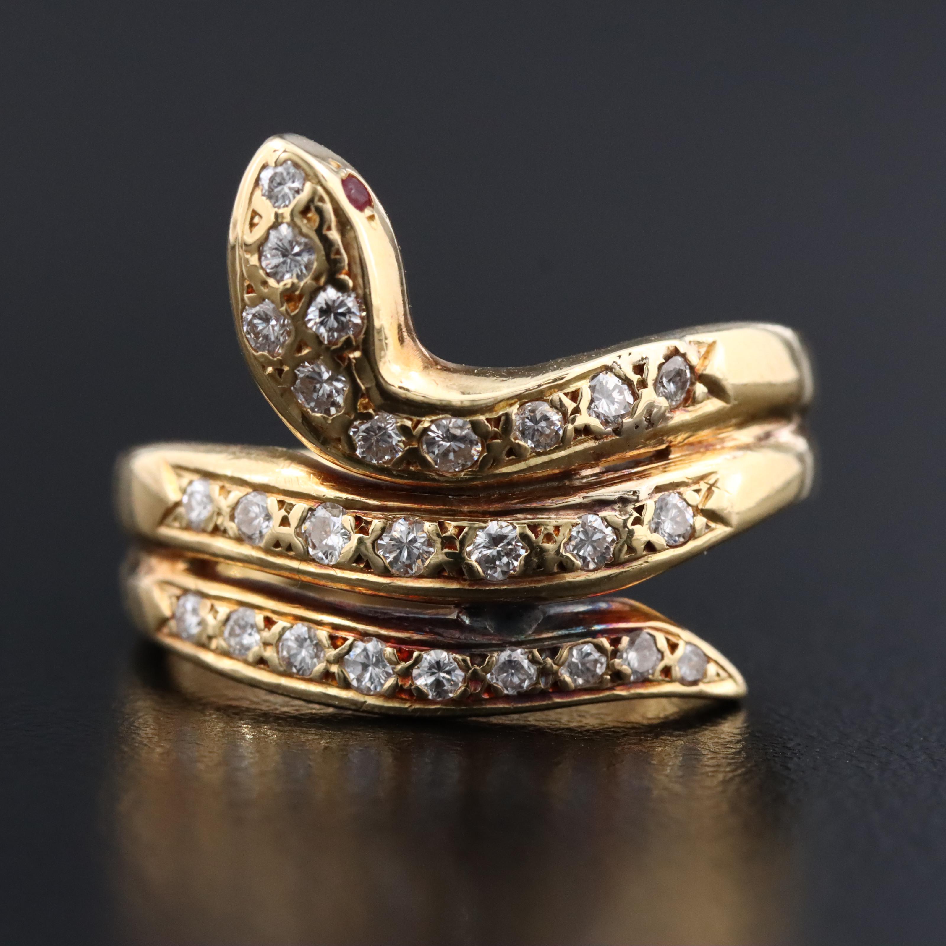 14K 0.52 CTW Diamond Snake Wrap Ring