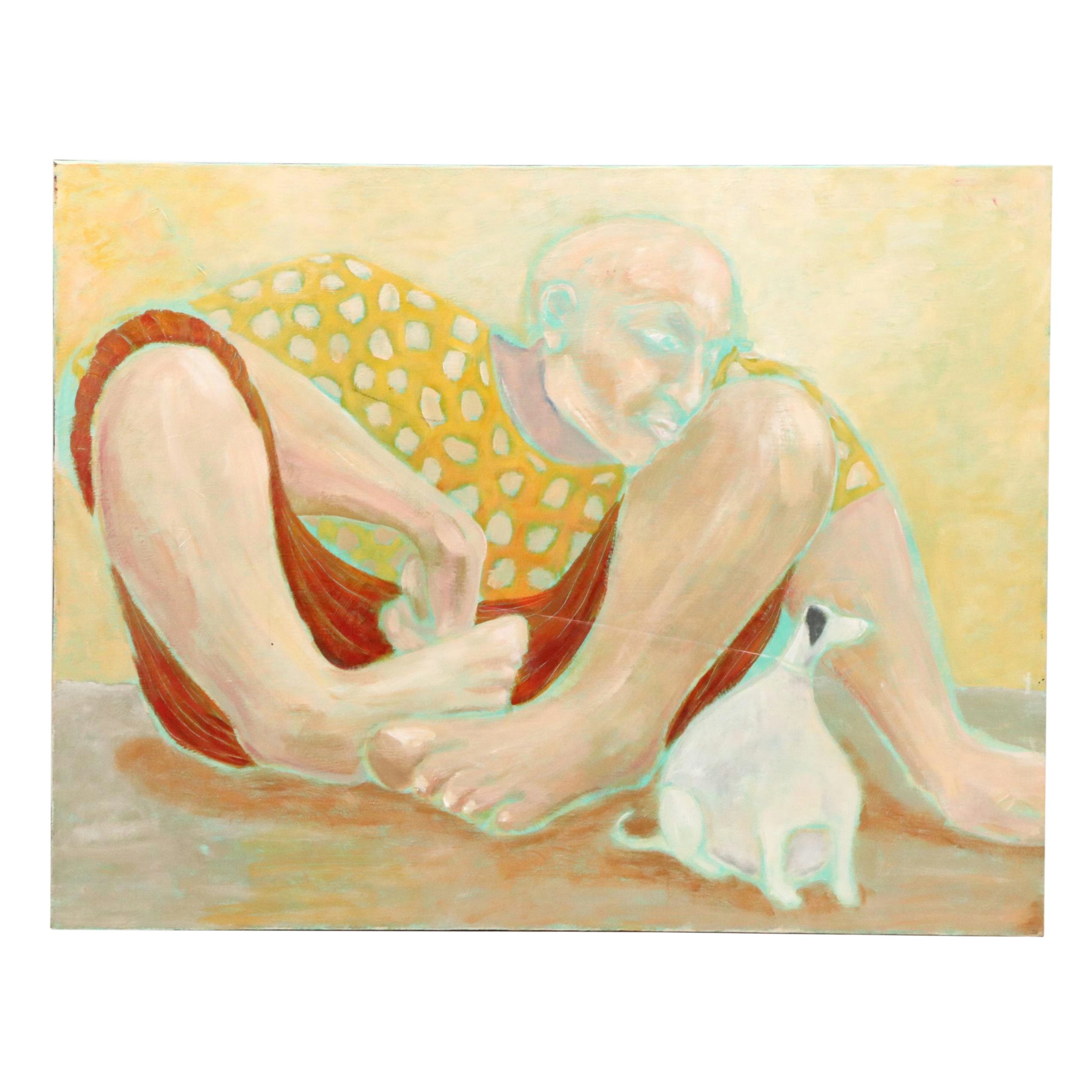 Marek Bohemus Oil Painting "A Man and His Dog II," 21st Century