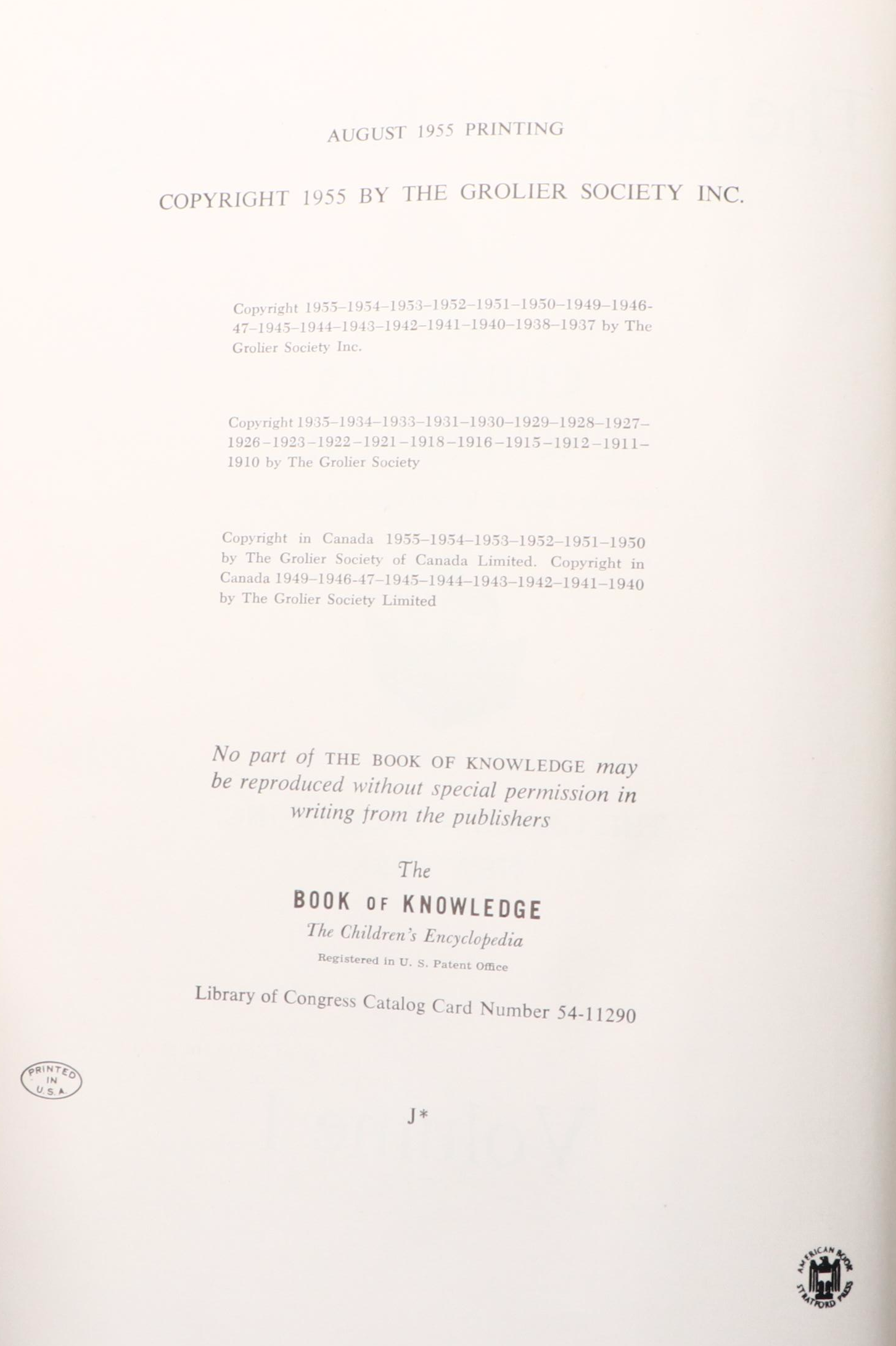 "The Book of Knowledge" Children's Encyclopedia Complete Set, 1955