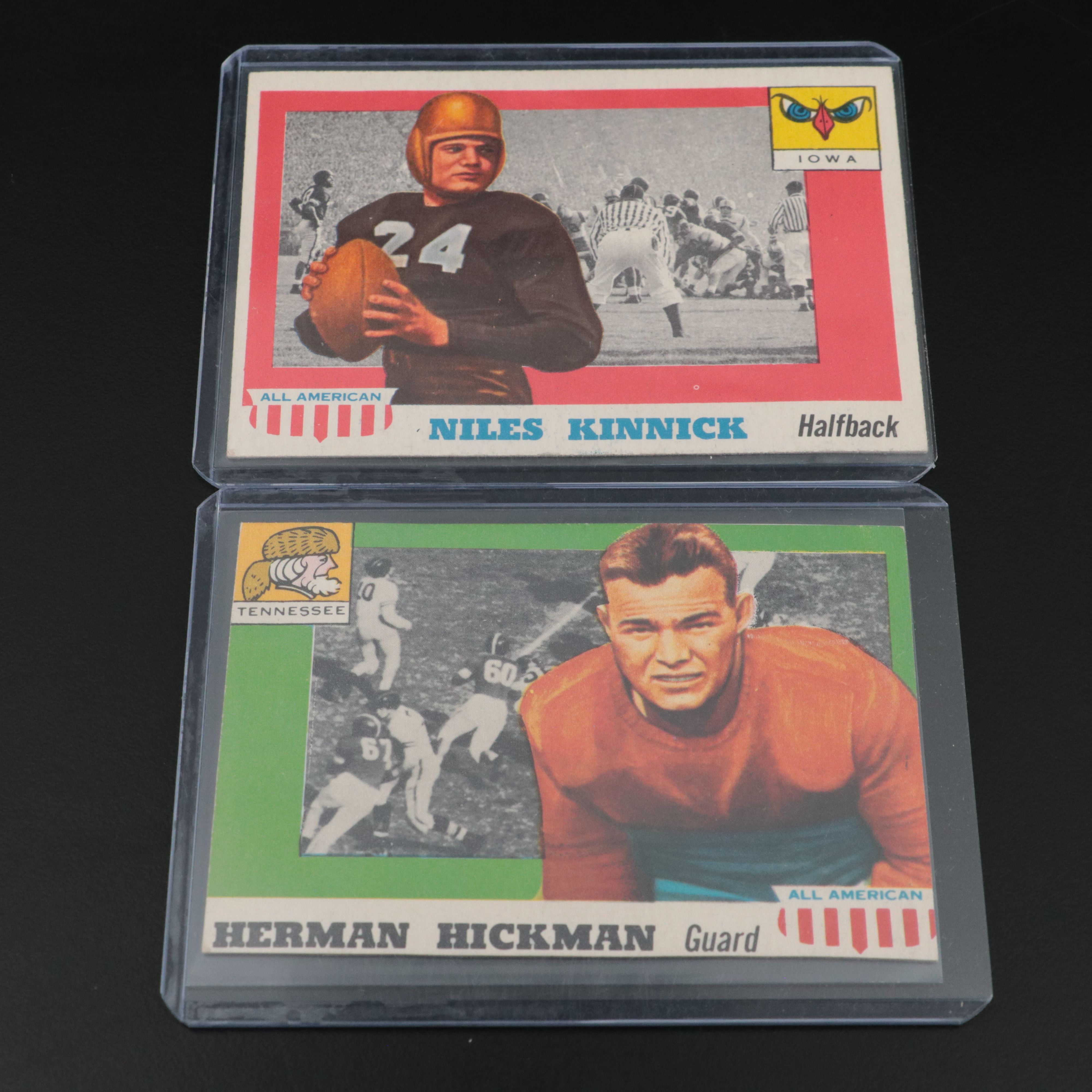 1955 Topps All-American Football Cards Featuring Niles Kinnick & Herman Hickman