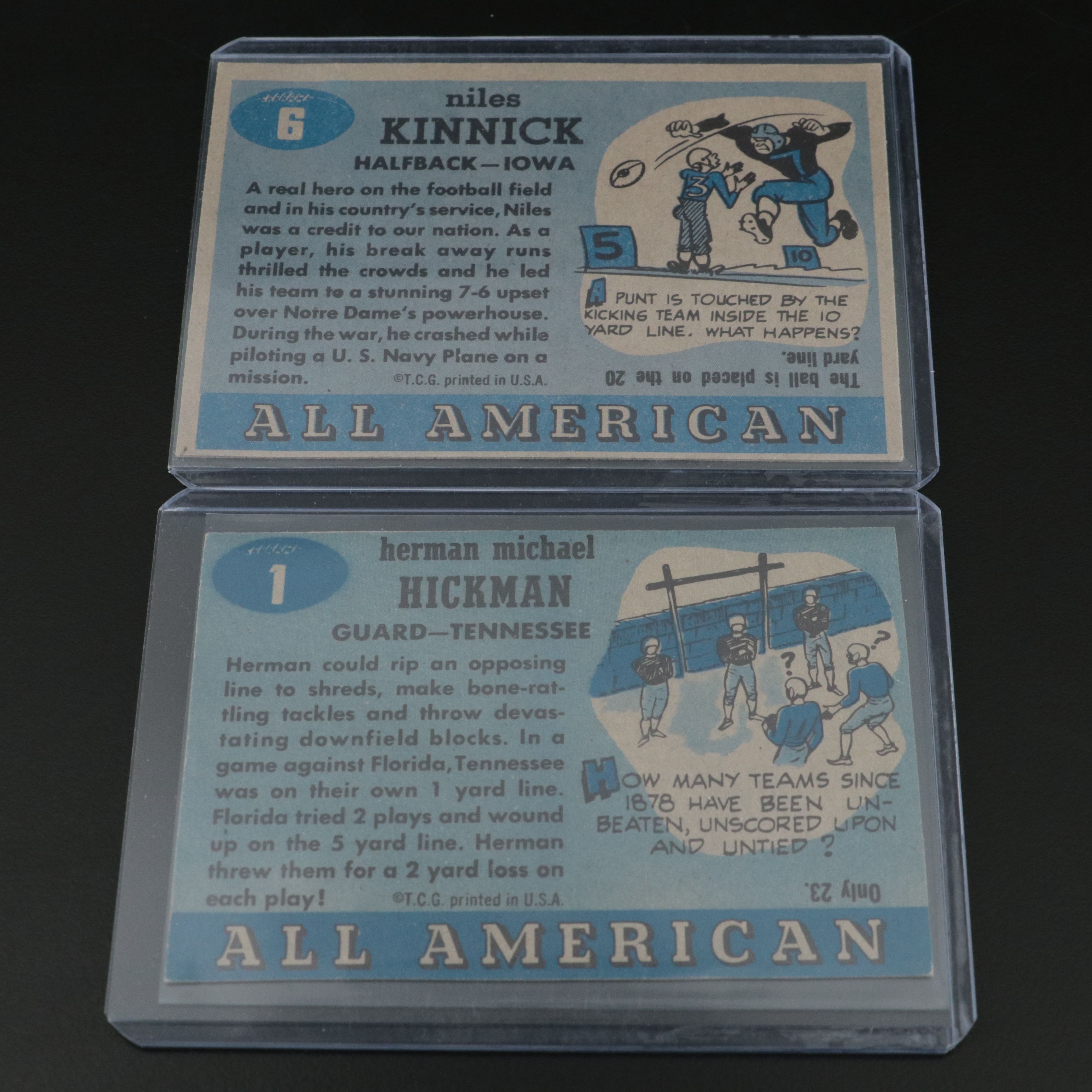 1955 Topps All-American Football Cards Featuring Niles Kinnick & Herman Hickman