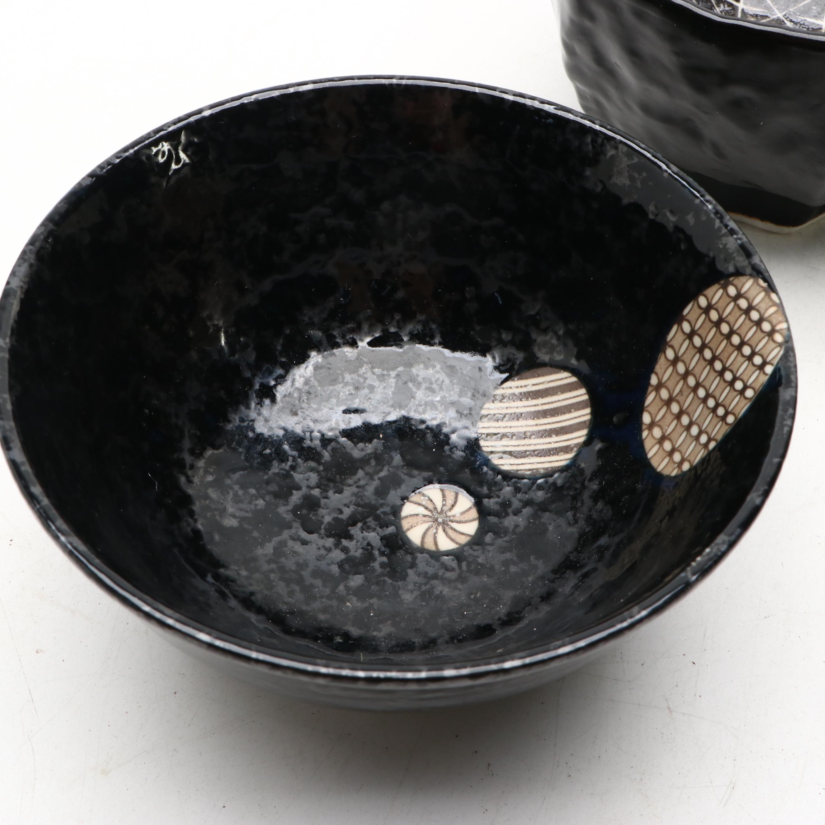 Oil Drop Black and Other Decorated Mino Ware Style Bowls
