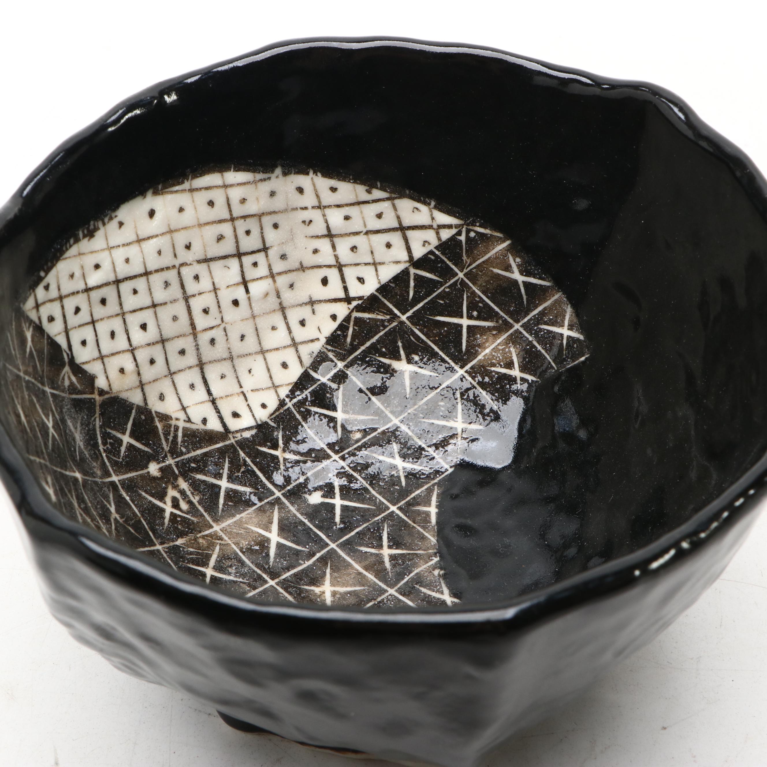 Oil Drop Black and Other Decorated Mino Ware Style Bowls