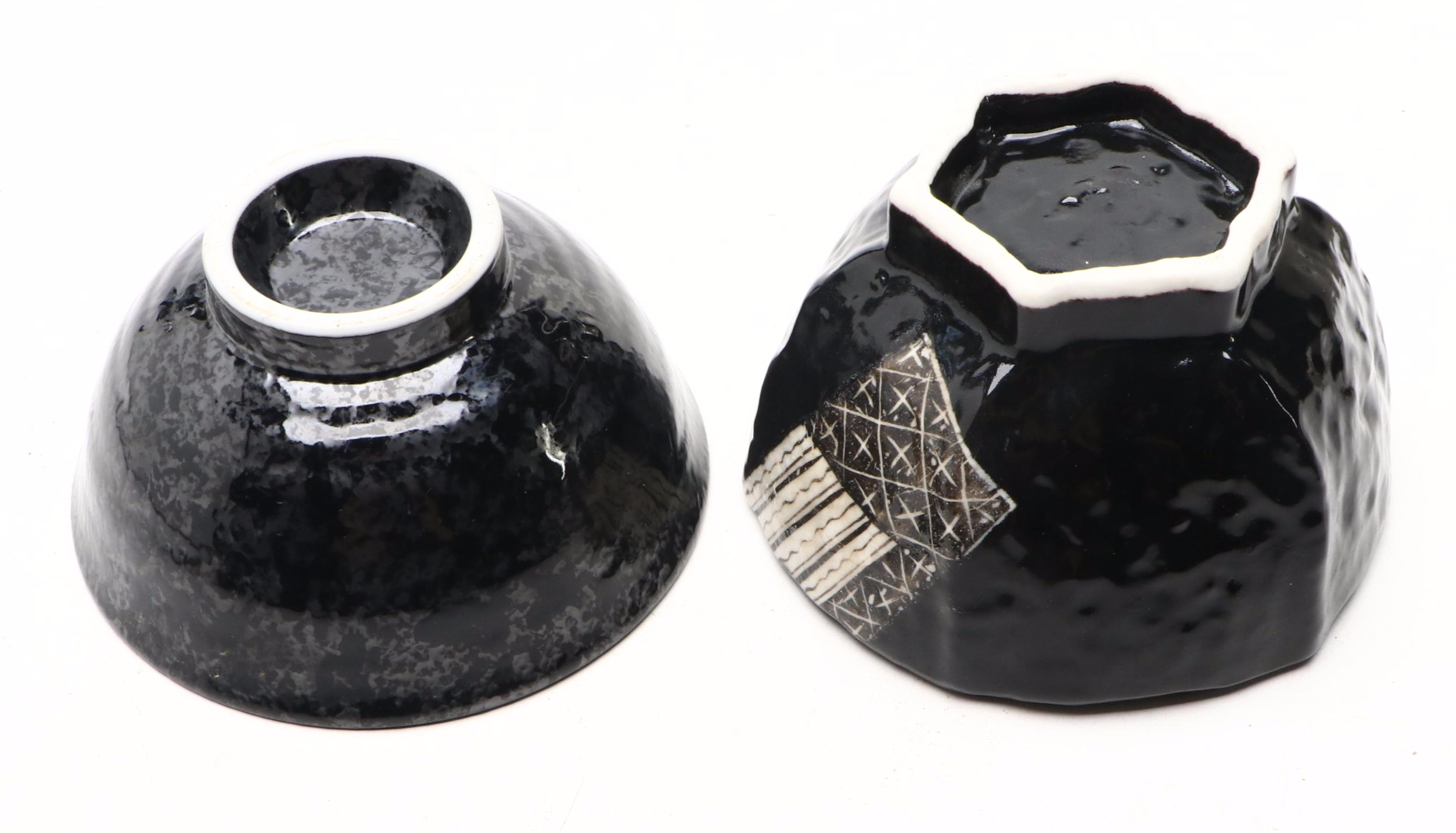 Oil Drop Black and Other Decorated Mino Ware Style Bowls