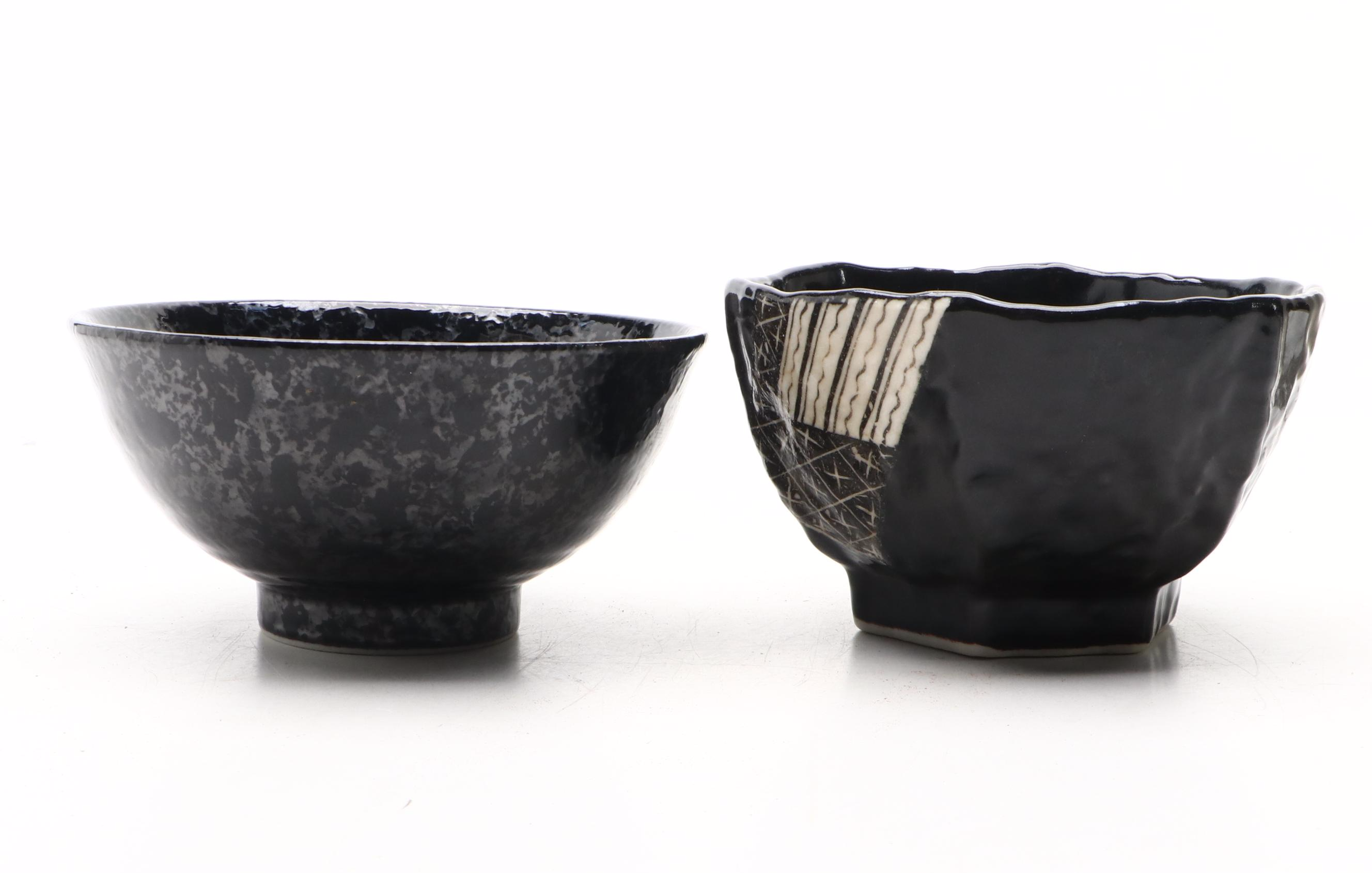 Oil Drop Black and Other Decorated Mino Ware Style Bowls