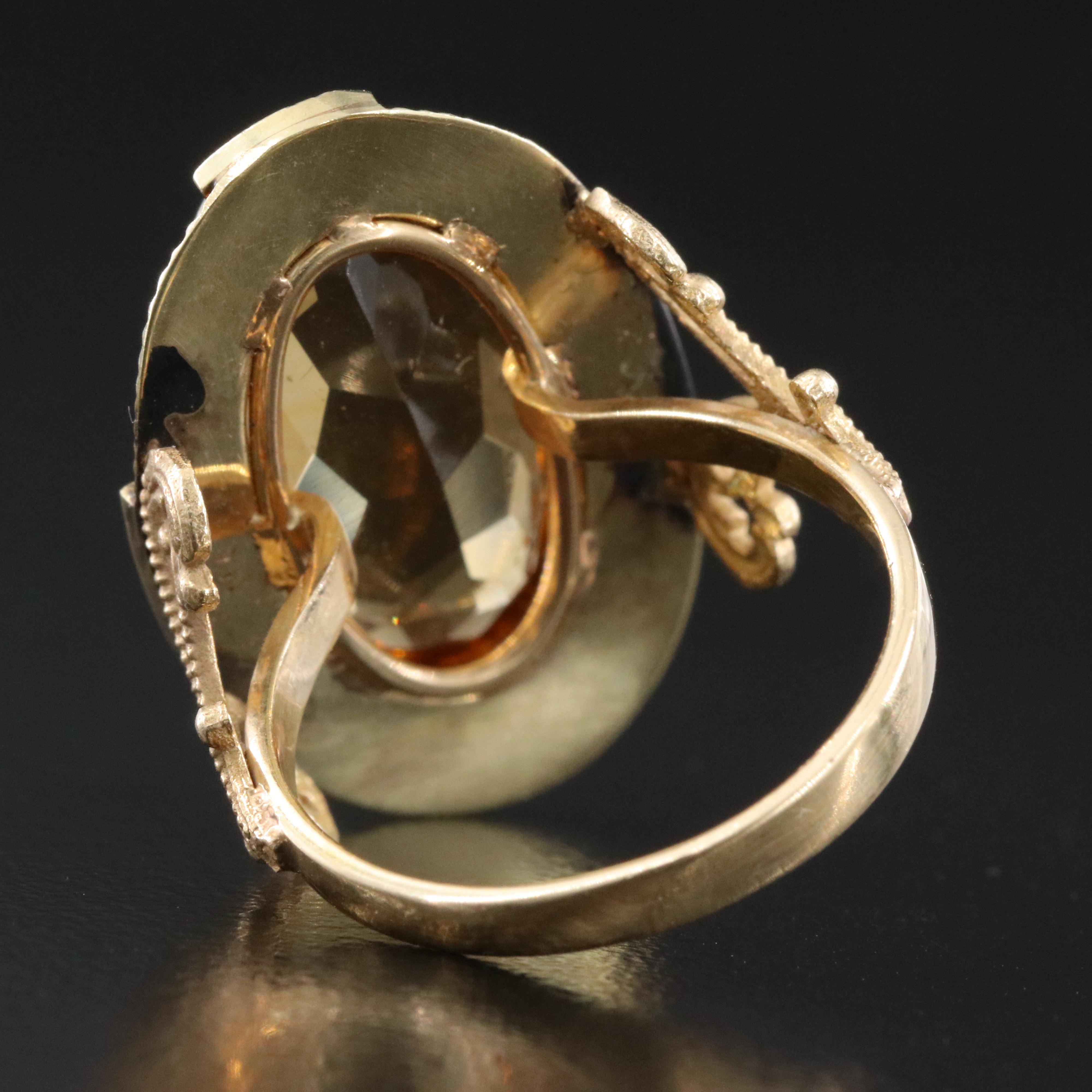 Vintage 14K Citrine and Seed Pearl Ring