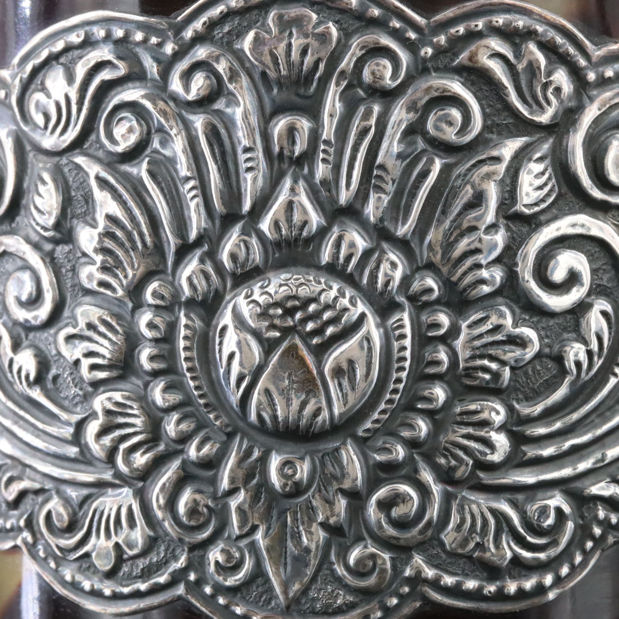 Victorian Aesthetic Period Tortoise Shell Repoussé Floral Cuff Bracelet