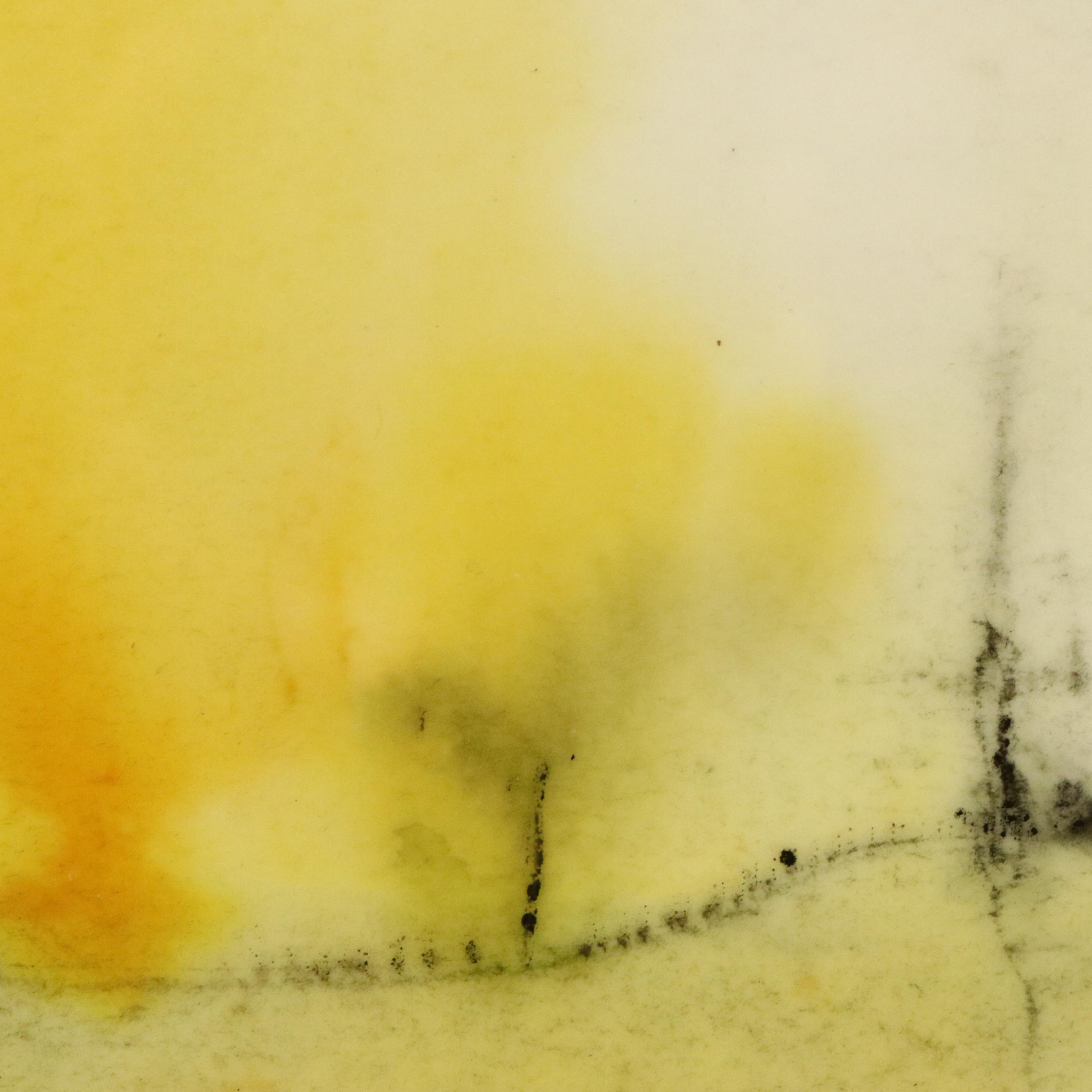 Watercolor Painting of Yellow Abstracted Landscape, Late 20th Century