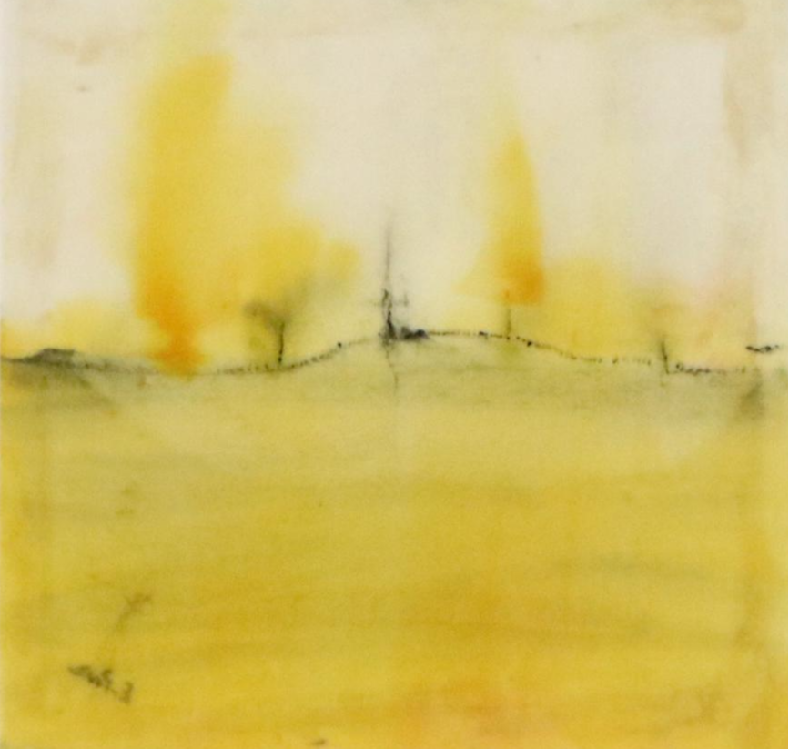 Watercolor Painting of Yellow Abstracted Landscape, Late 20th Century