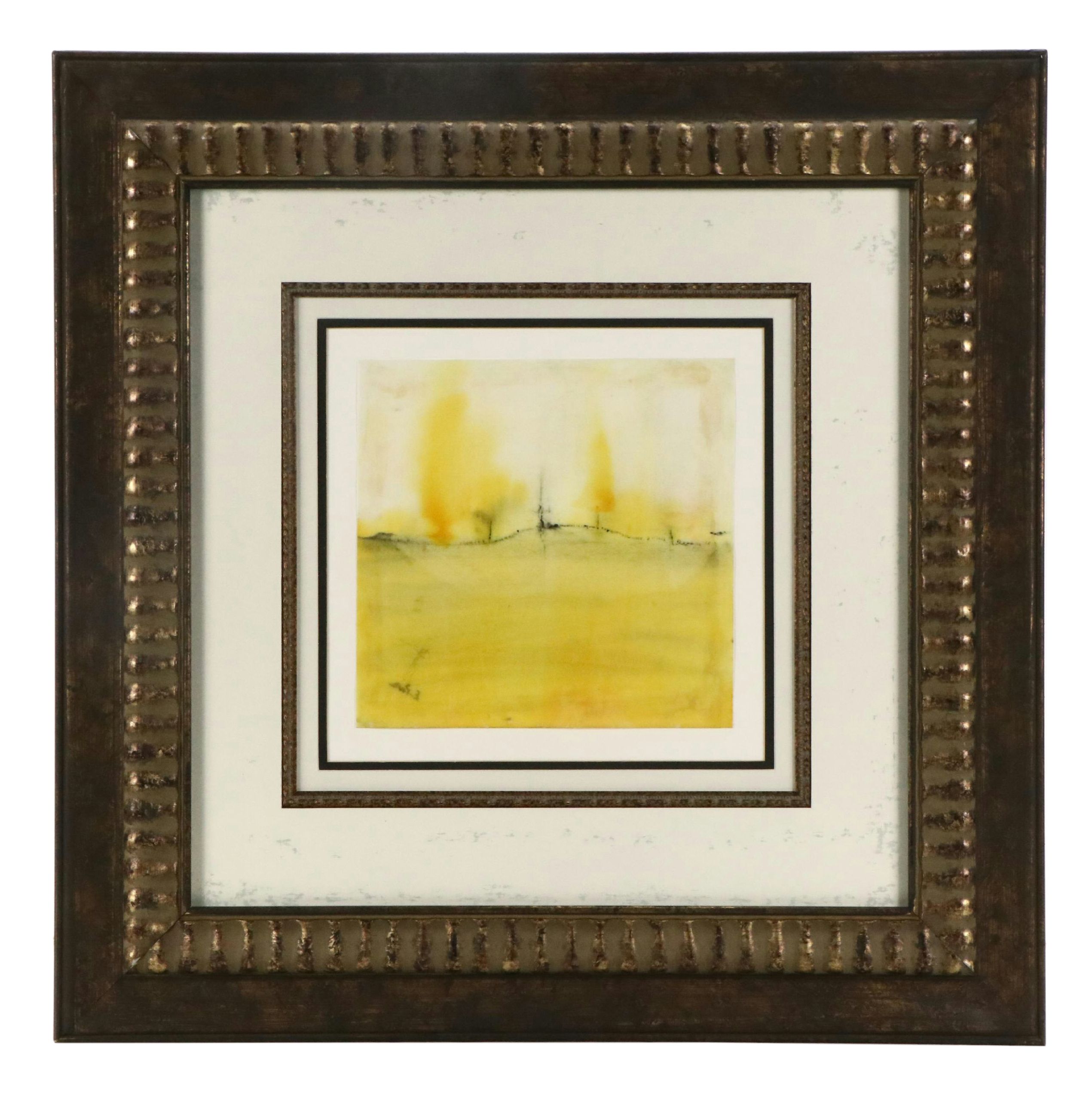 Watercolor Painting of Yellow Abstracted Landscape, Late 20th Century