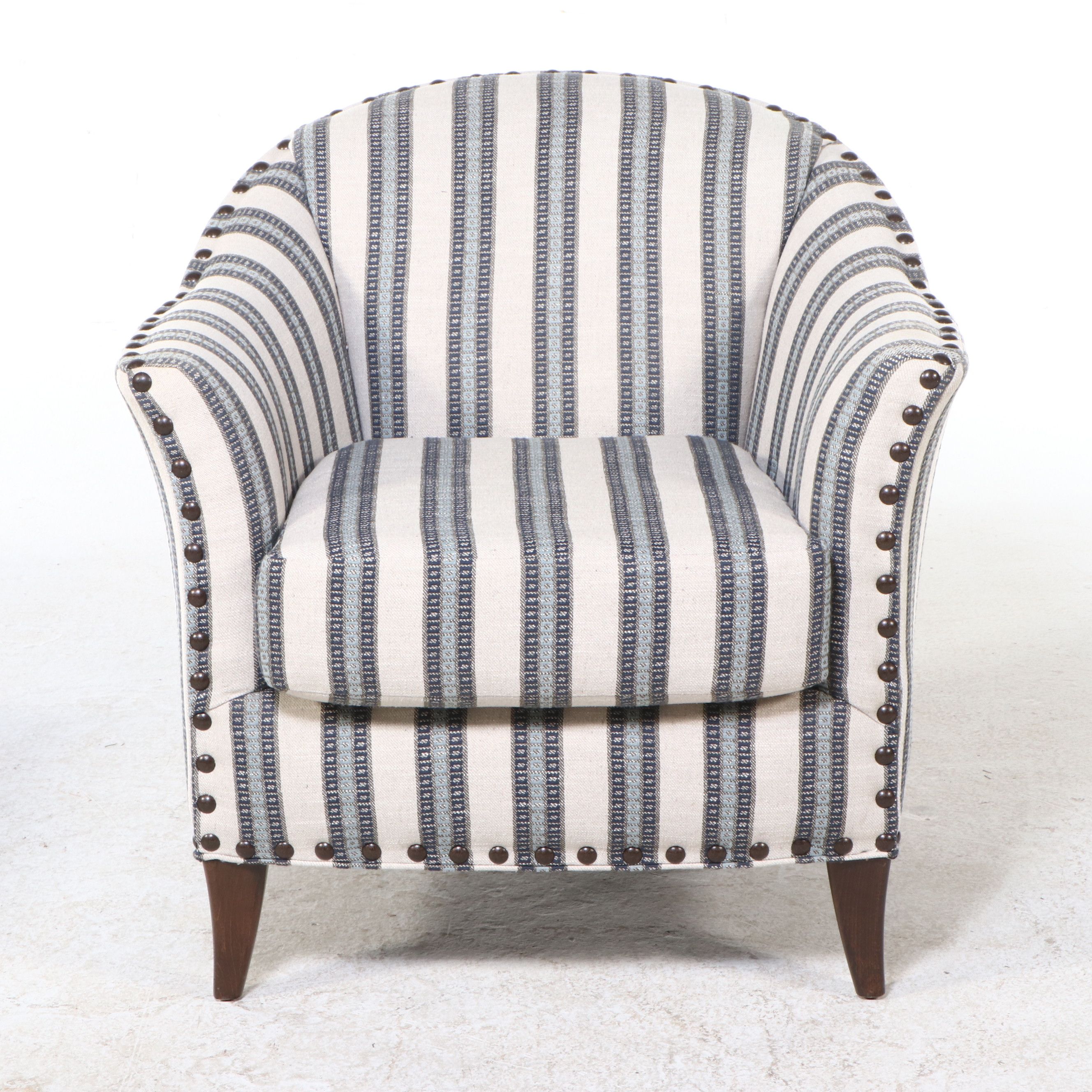 Fairfield Chair Company Contemporary Striped Upholstered Armchair and Ottoman