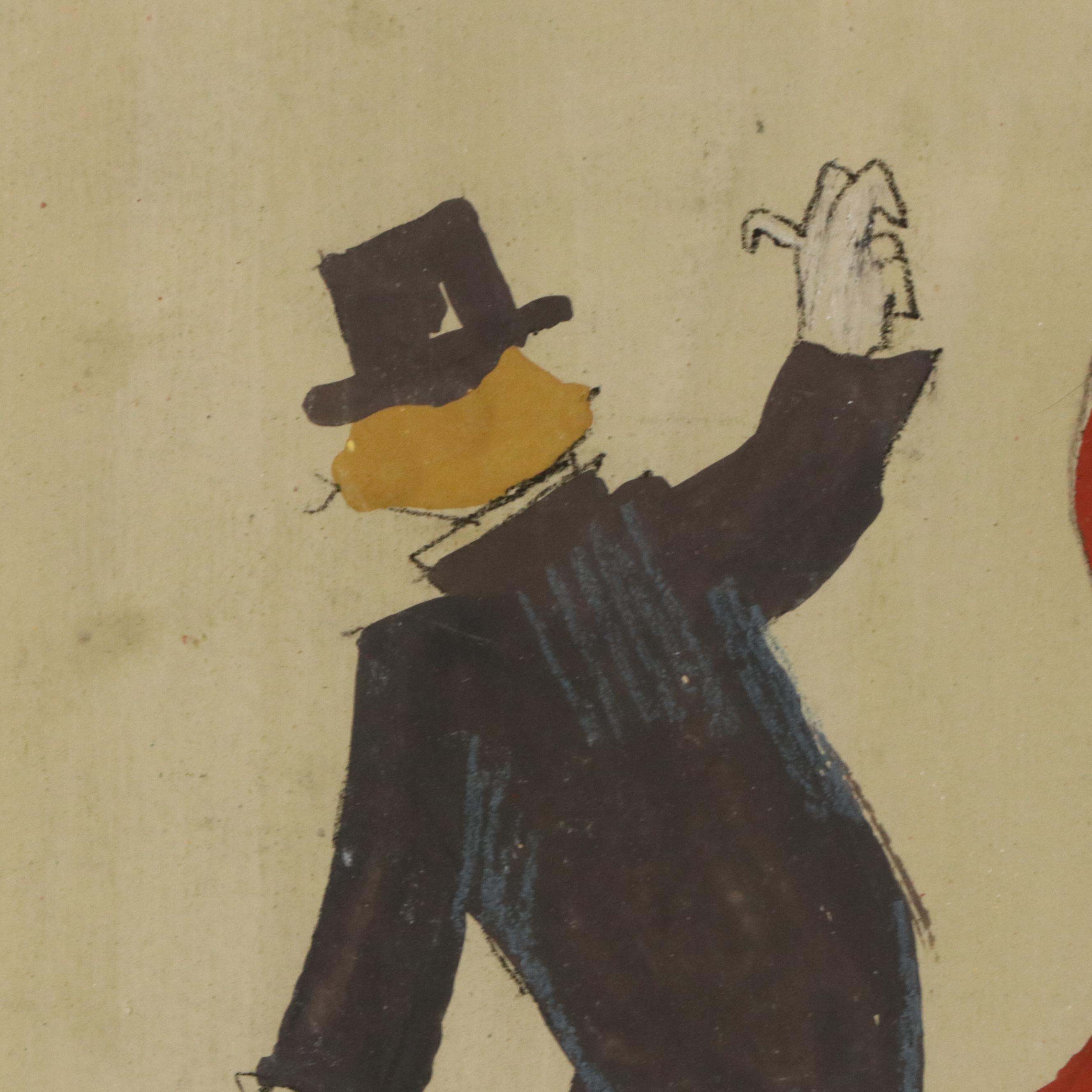 Circus Genre Gouache Painting of Ringmaster and Performers, 20th Century