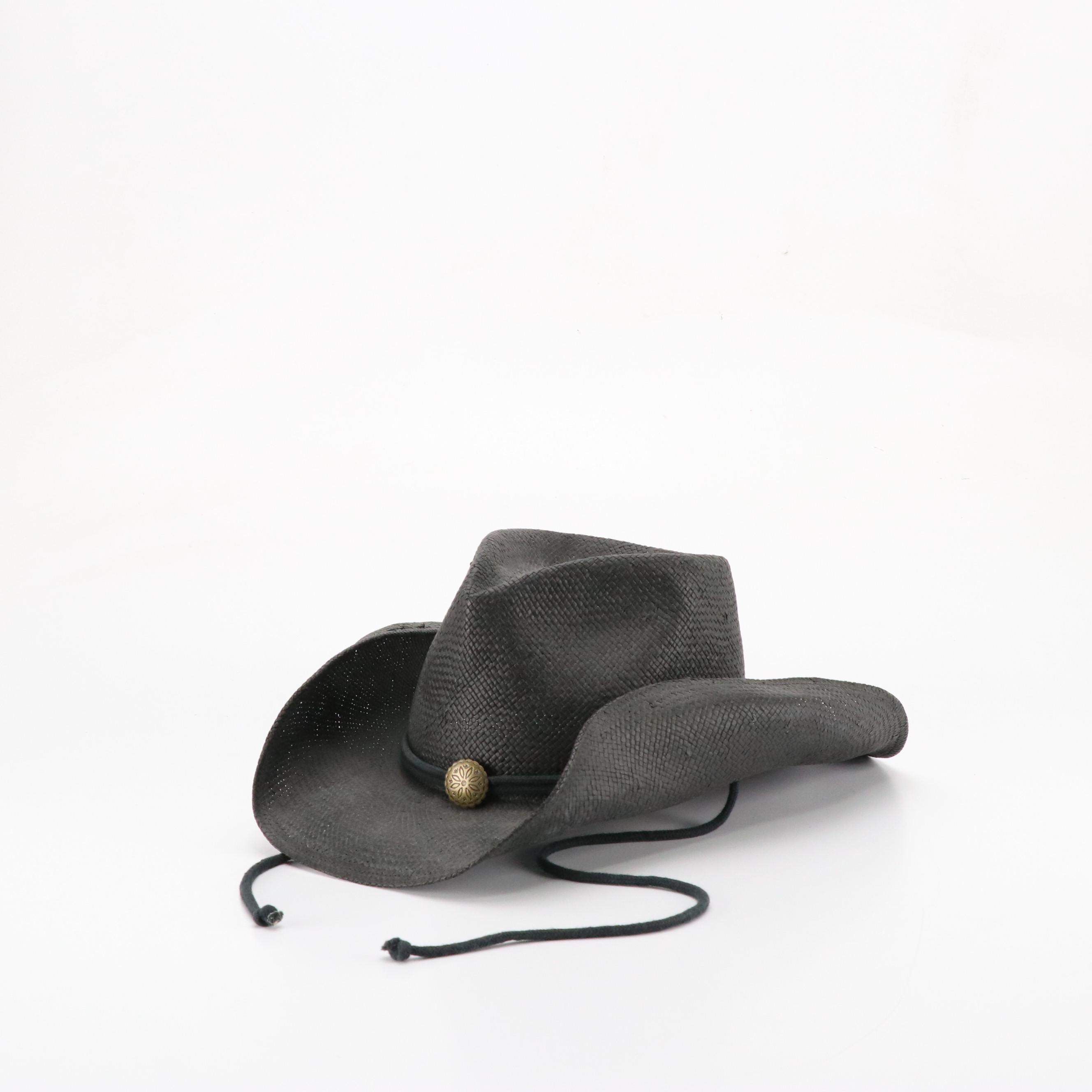 The Scala Collection Black Woven Hat & Black Felted Wool Texas Hat with Hatbands
