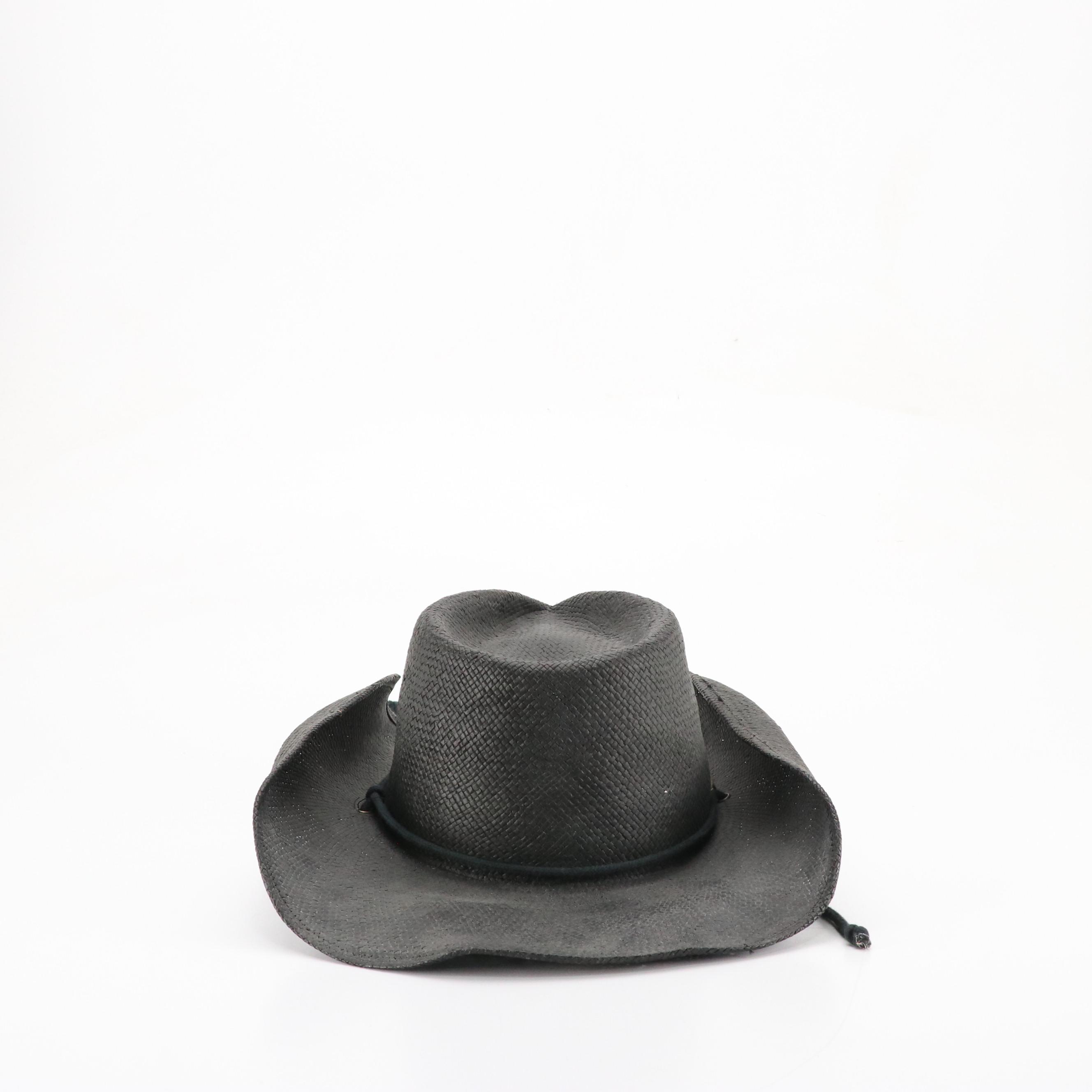 The Scala Collection Black Woven Hat & Black Felted Wool Texas Hat with Hatbands