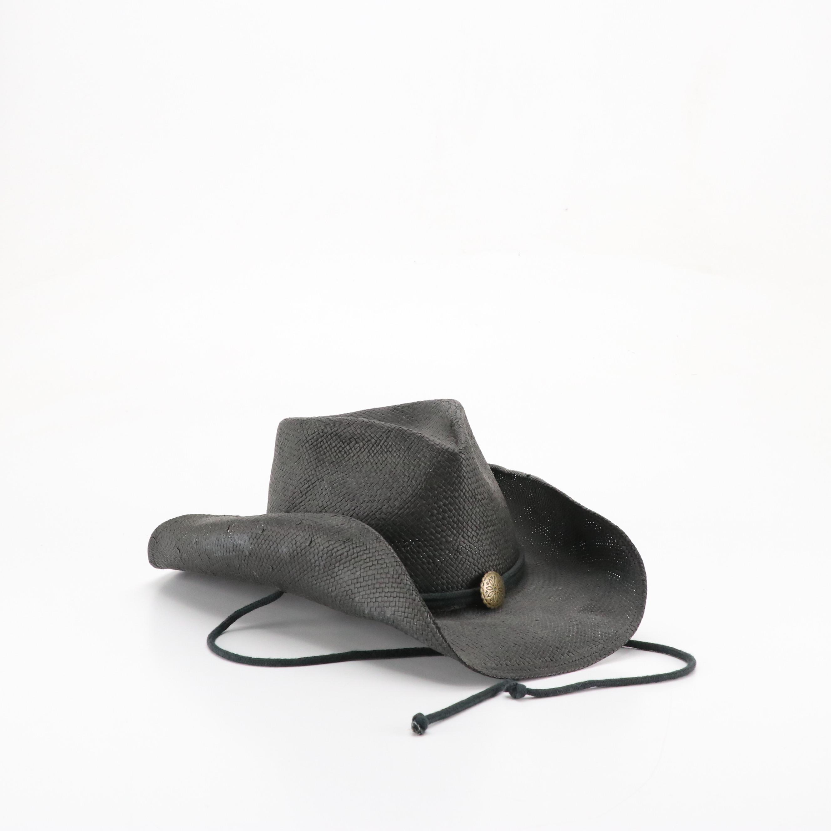 The Scala Collection Black Woven Hat & Black Felted Wool Texas Hat with Hatbands