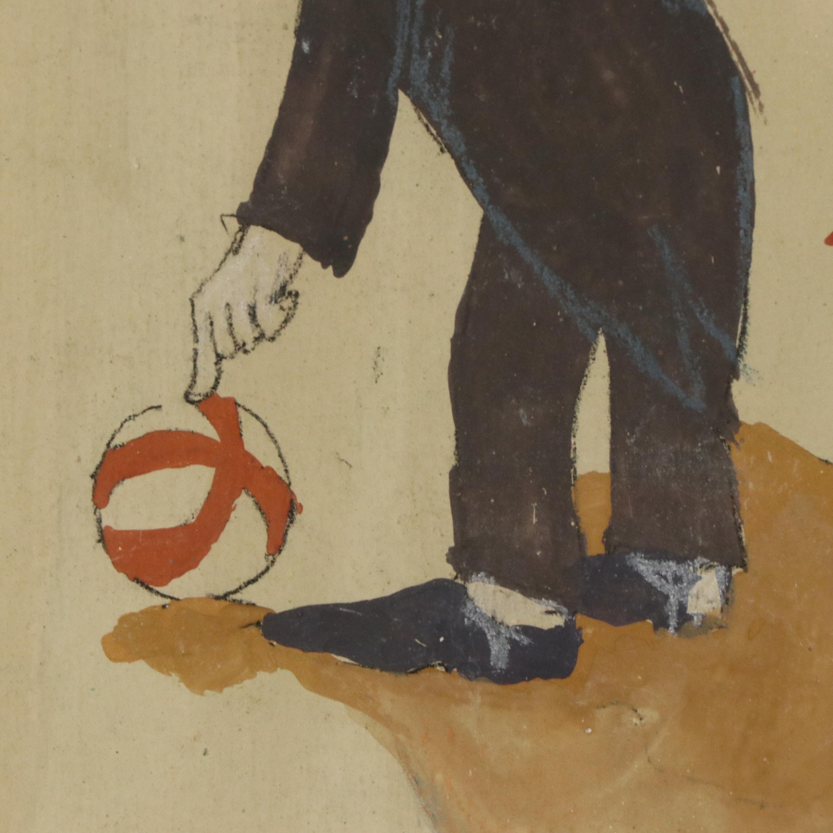 Circus Genre Gouache Painting of Ringmaster and Performers, 20th Century