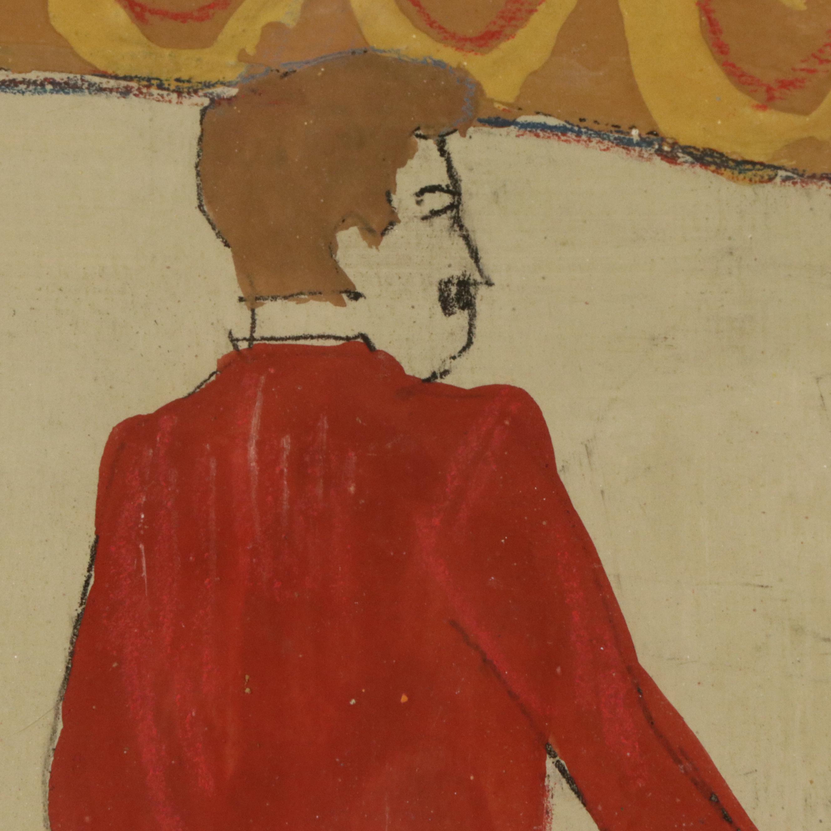 Circus Genre Gouache Painting of Ringmaster and Performers, 20th Century