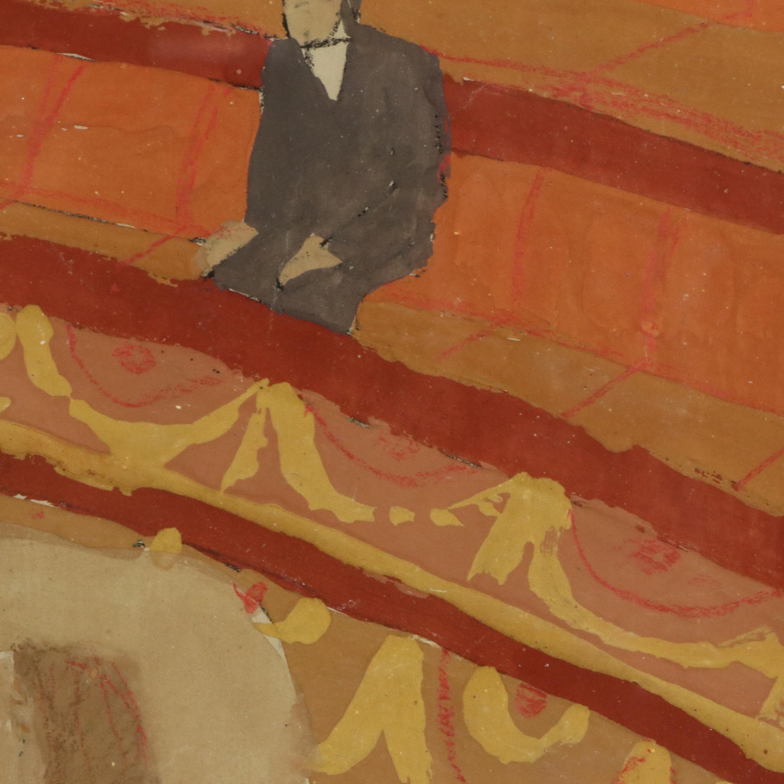 Circus Genre Gouache Painting of Ringmaster and Performers, 20th Century