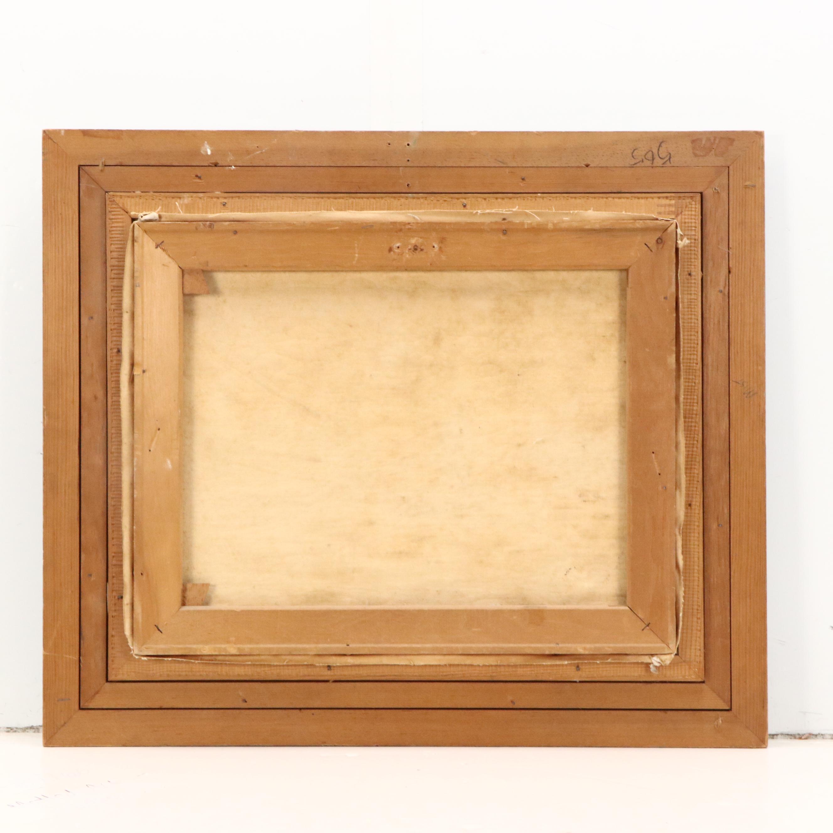 Oil Painting of Rowboat in Harbor, Mid-20th Century