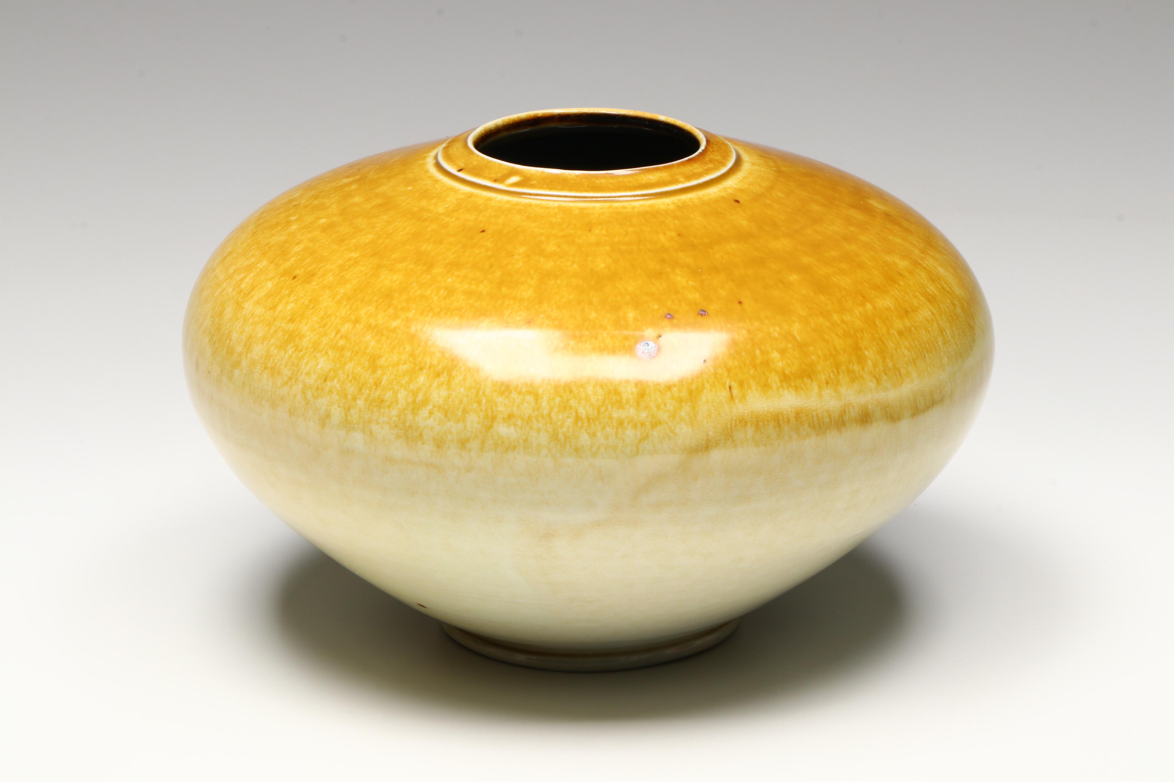 Hand Thrown Studio Art Pottery Mustard Gradient Vases