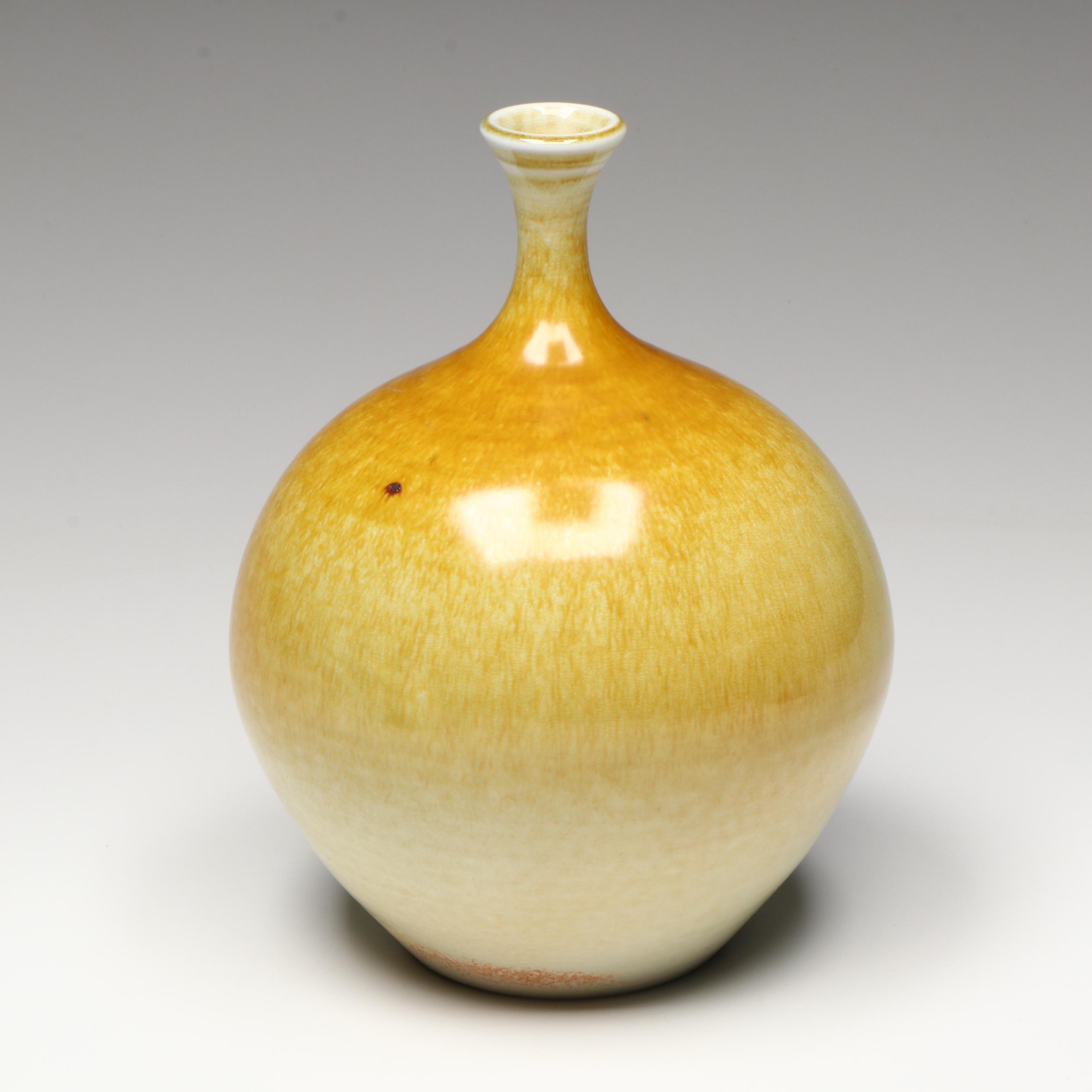 Hand Thrown Studio Art Pottery Mustard Gradient Vases