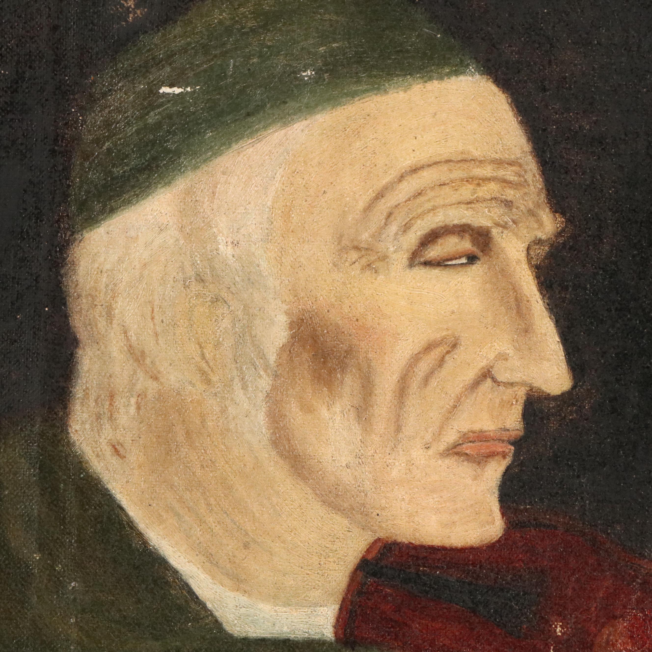 Oil Painting of Elderly Man Playing Violin, Early 20th Century